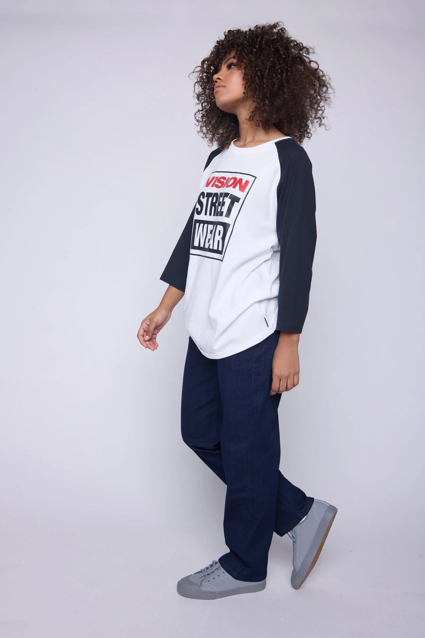 3/4 Raglan Sleeve Box Logo Print - Ivory