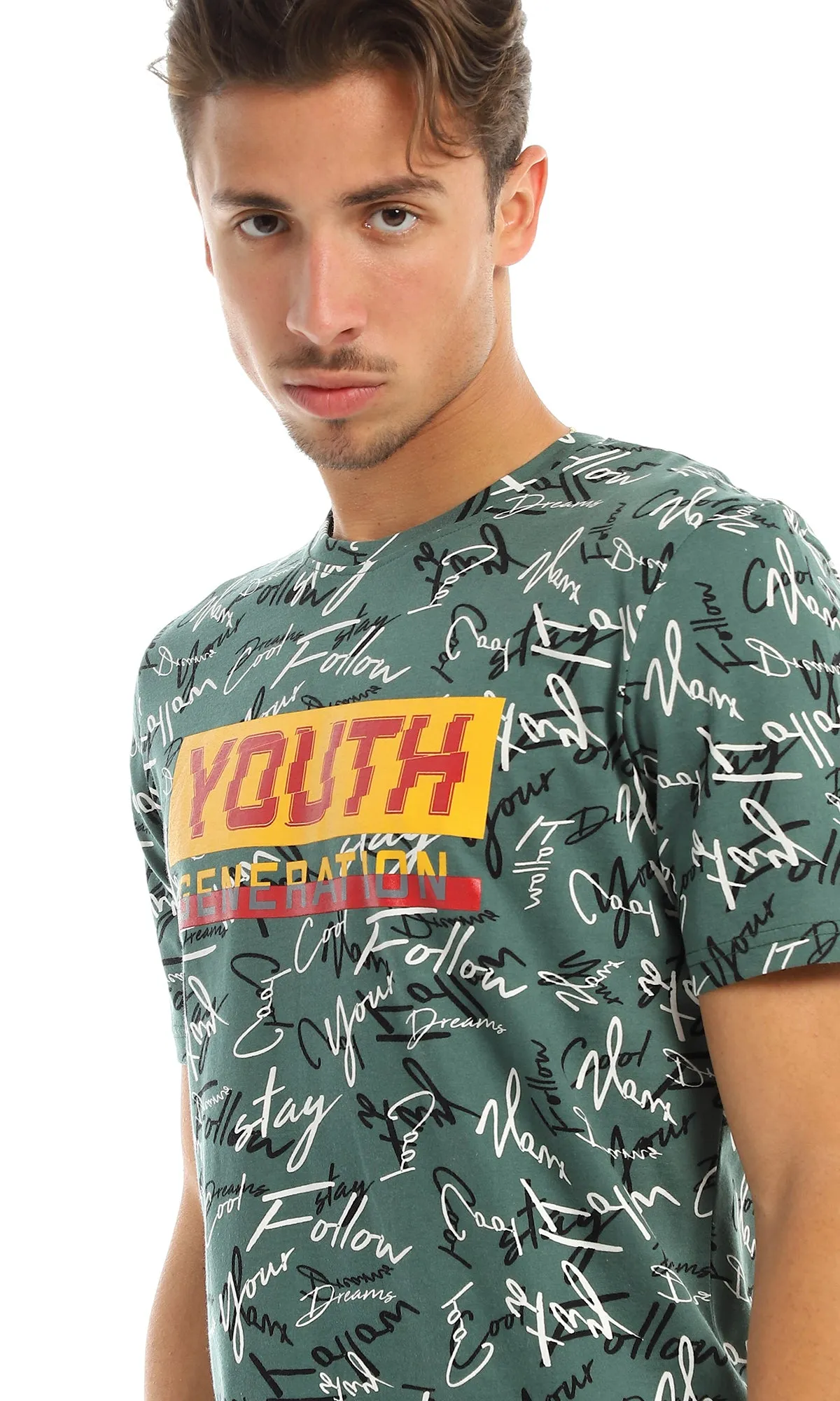 97370 Youth Generation Printing & Self Patterned Green T-Shirt