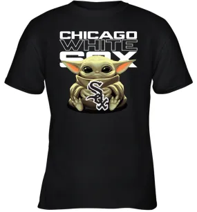 Baby Yoda Hugs Loves The Chicago White Sox Baseball Youth T-Shirt