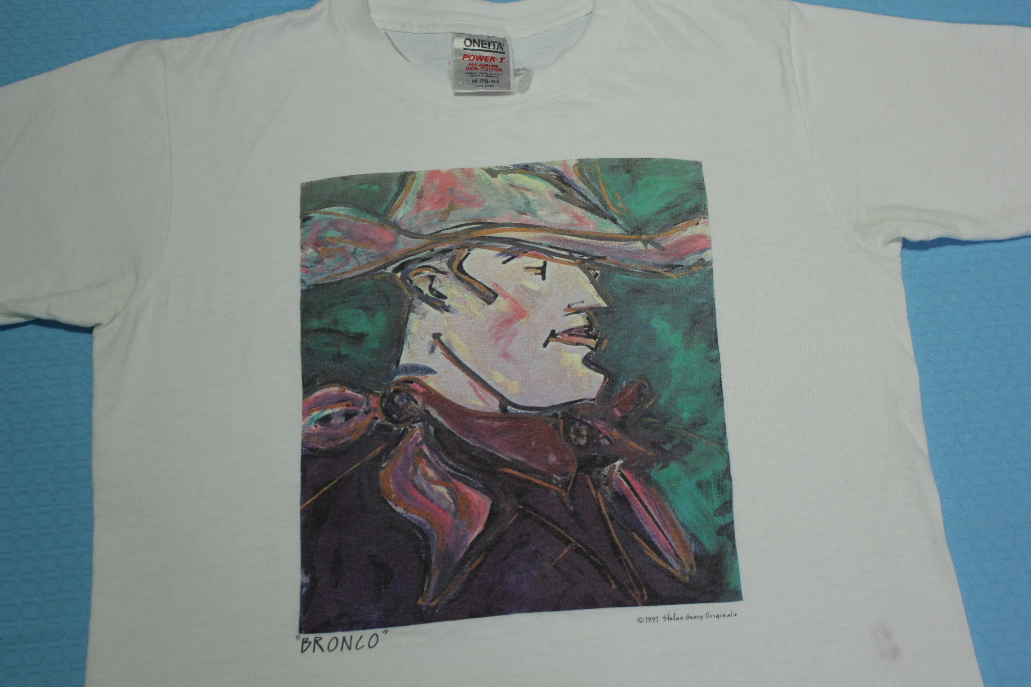 BRONCO Stefan Georg Originals 1991 Vintage 90's NYC Oneita Single Stitch Art T-Shirt