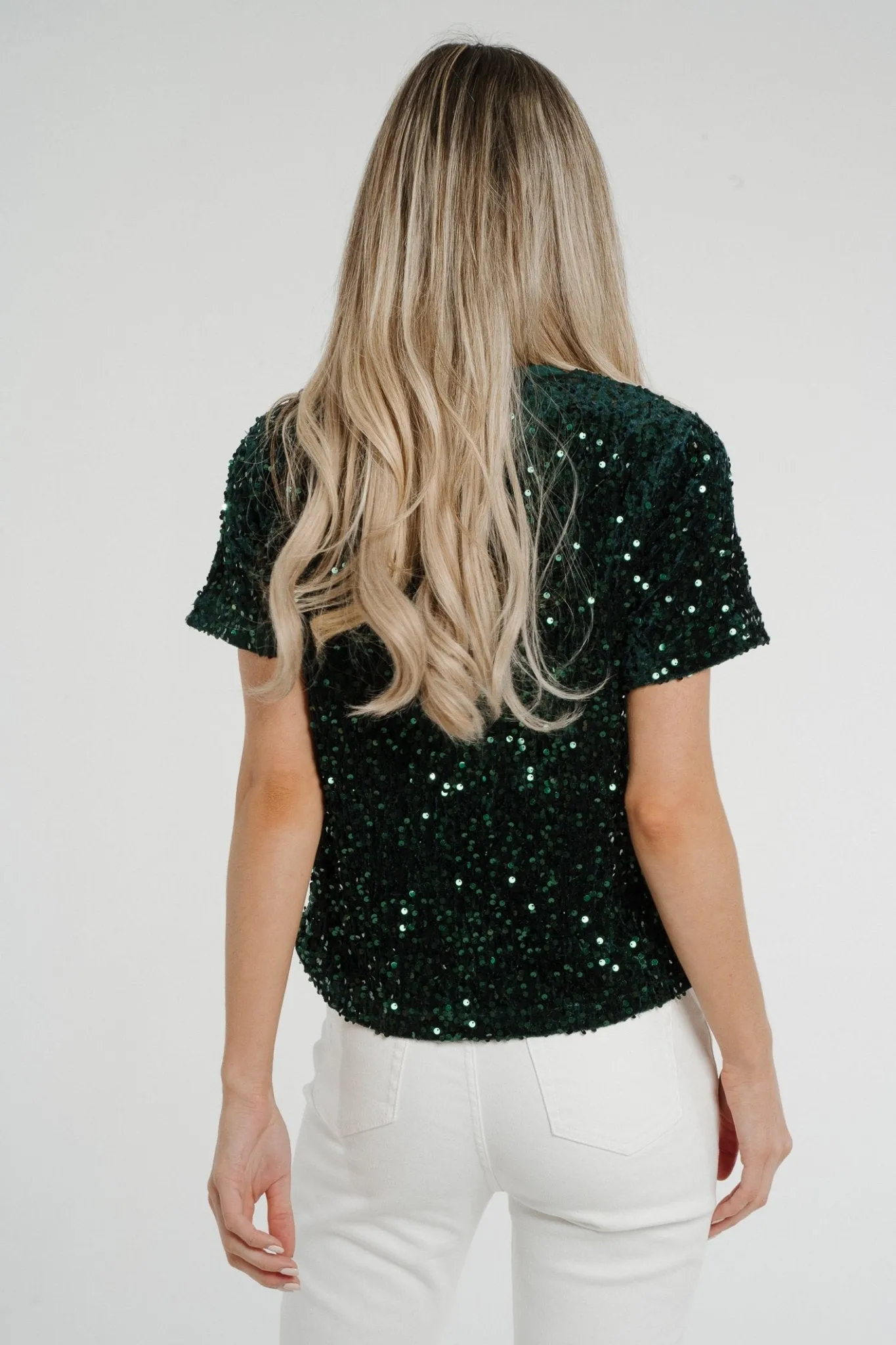 Daisy Sequin T-Shirt In Green