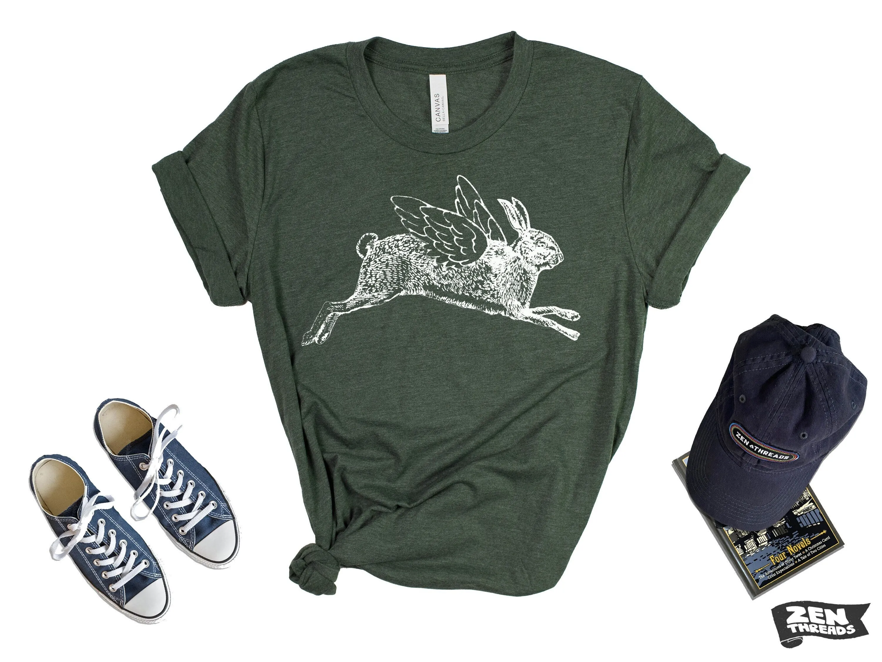 Flying Rabbit | Custom Color Printed T-Shirt | Unisex Bella Canvas Tee