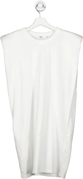 FRANKIE SHOP White Tina Padded Shoulder T Shirt Dress UK S