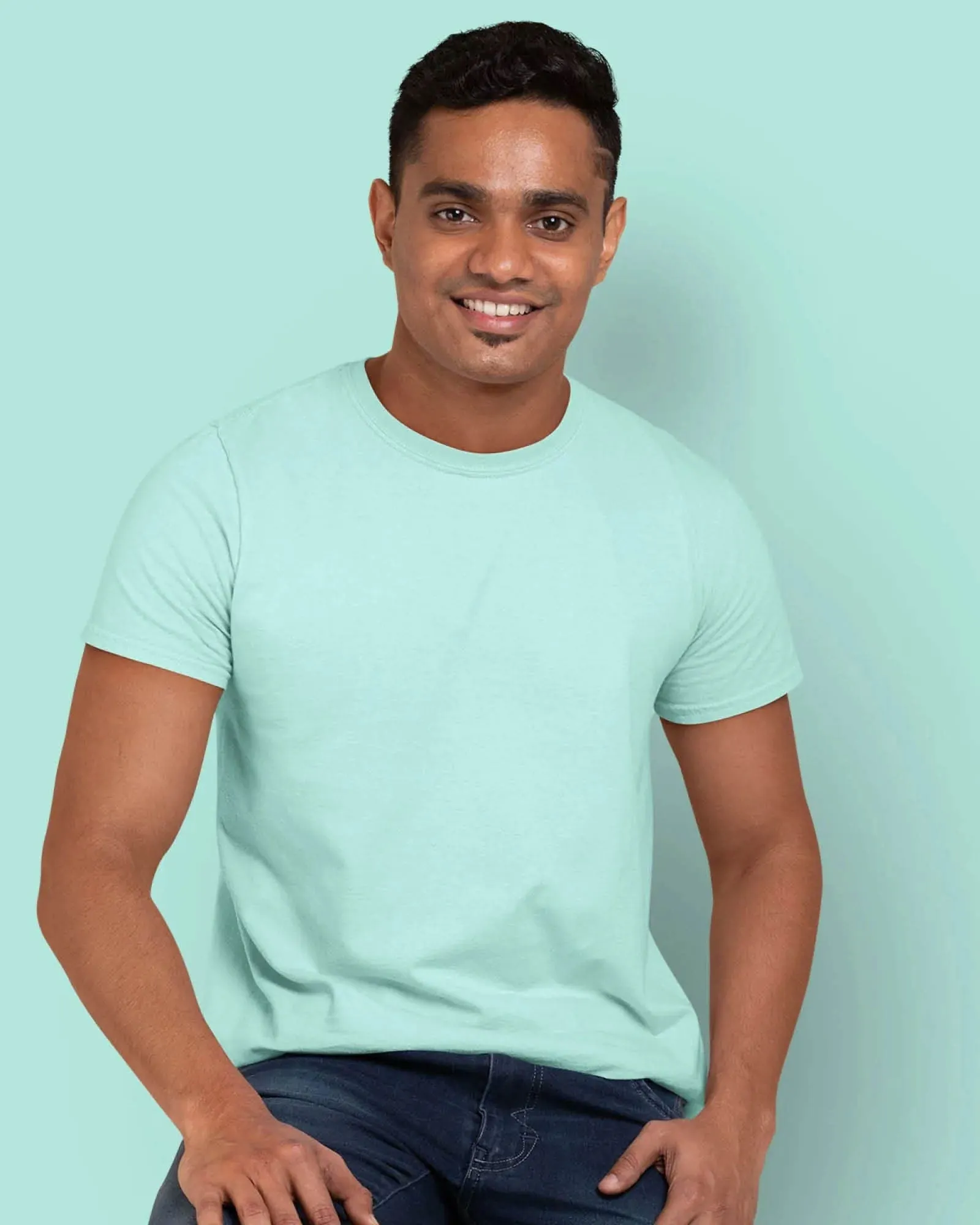 Half Sleeves Crew Neck: Pale Green