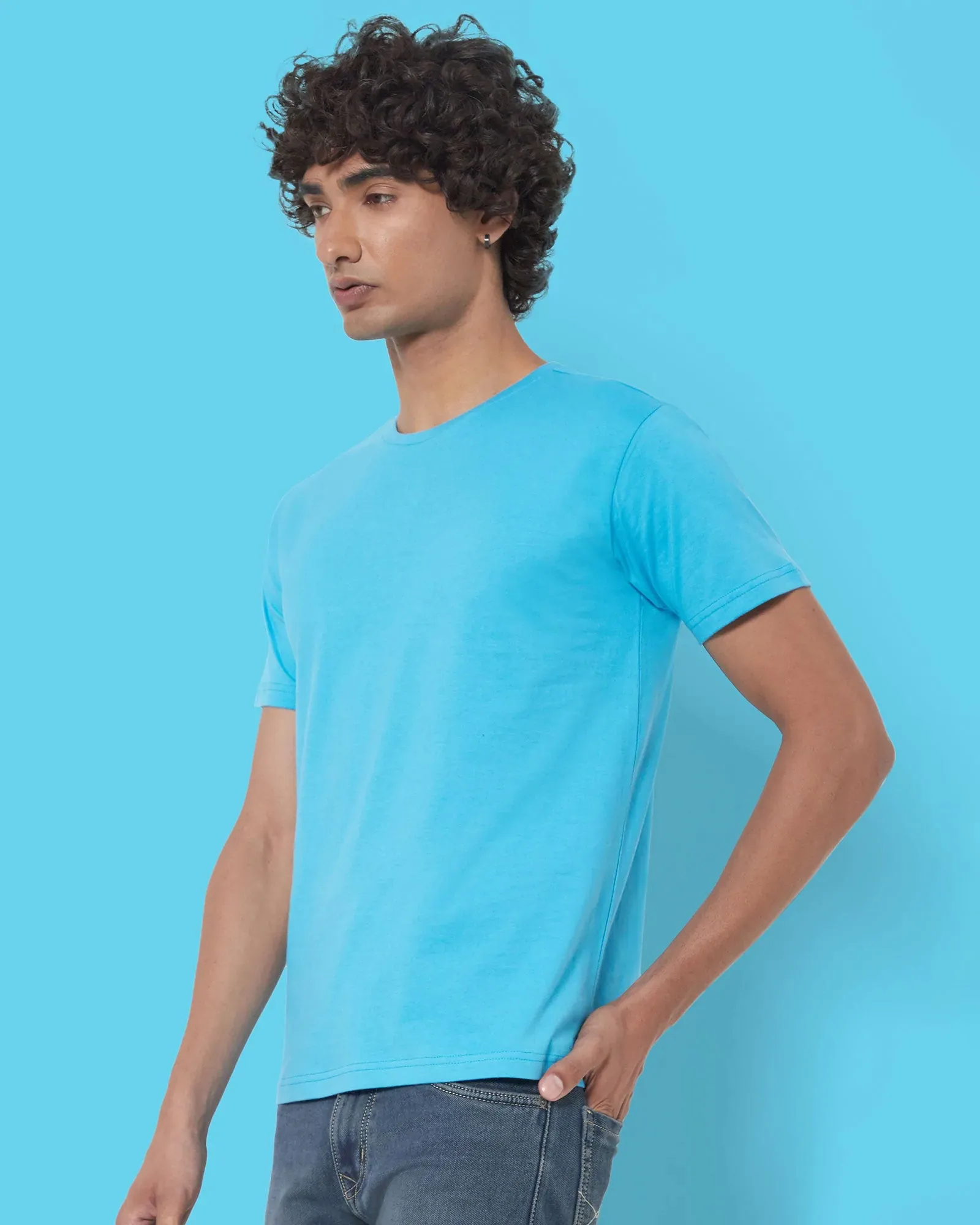 Half Sleeves Crew Neck: Turquoise Blue