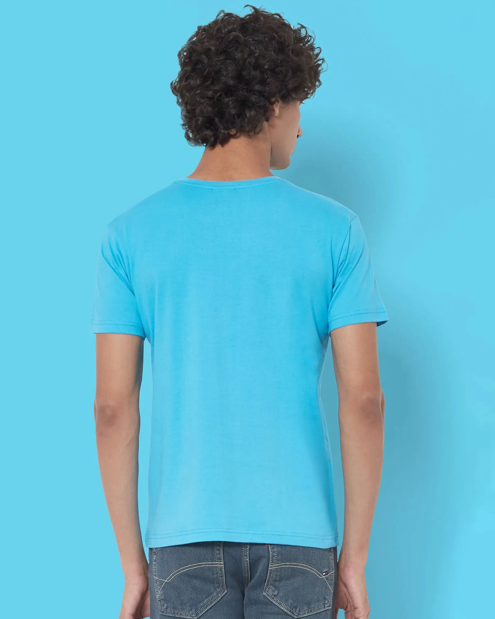 Half Sleeves Crew Neck: Turquoise Blue