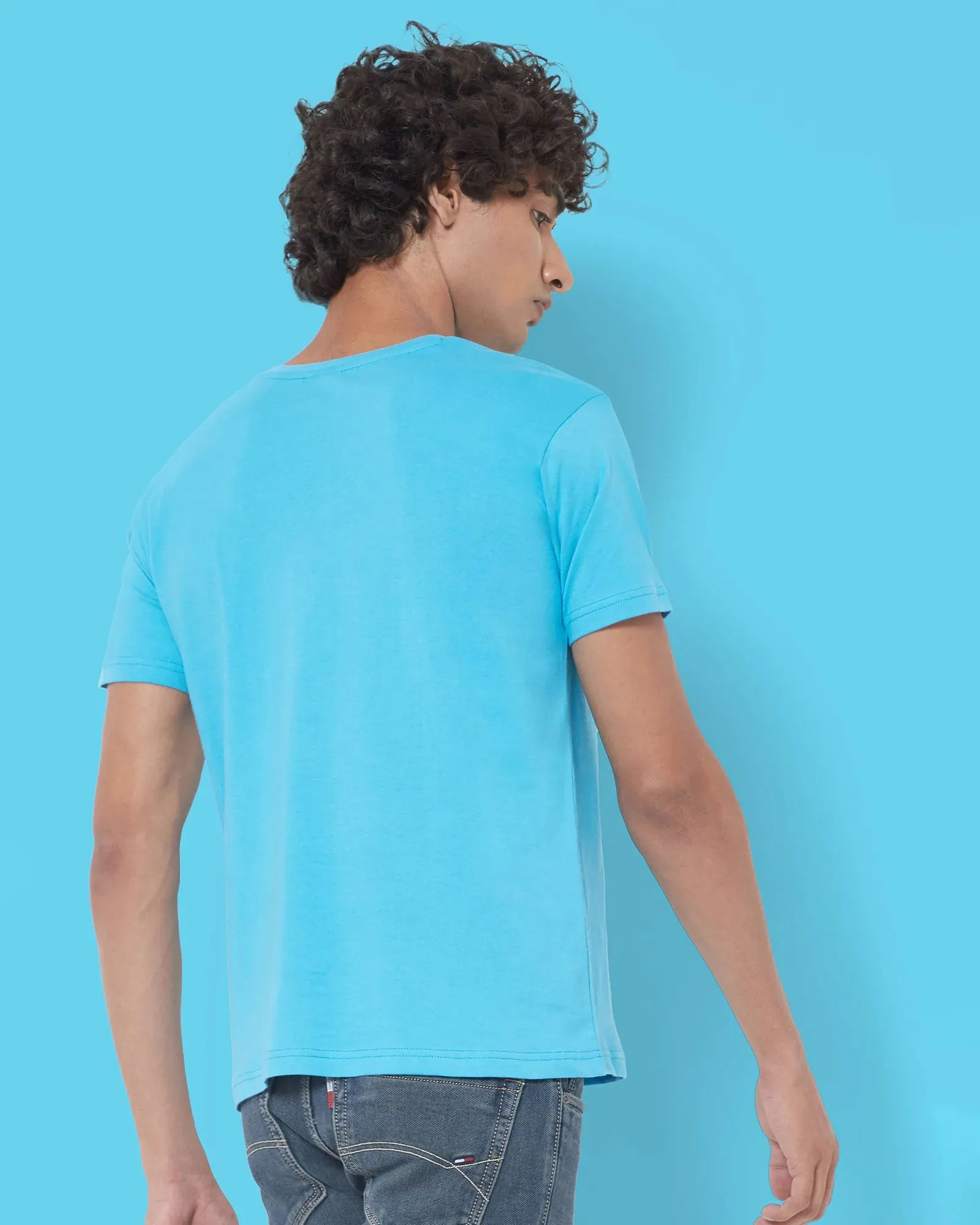 Half Sleeves Crew Neck: Turquoise Blue