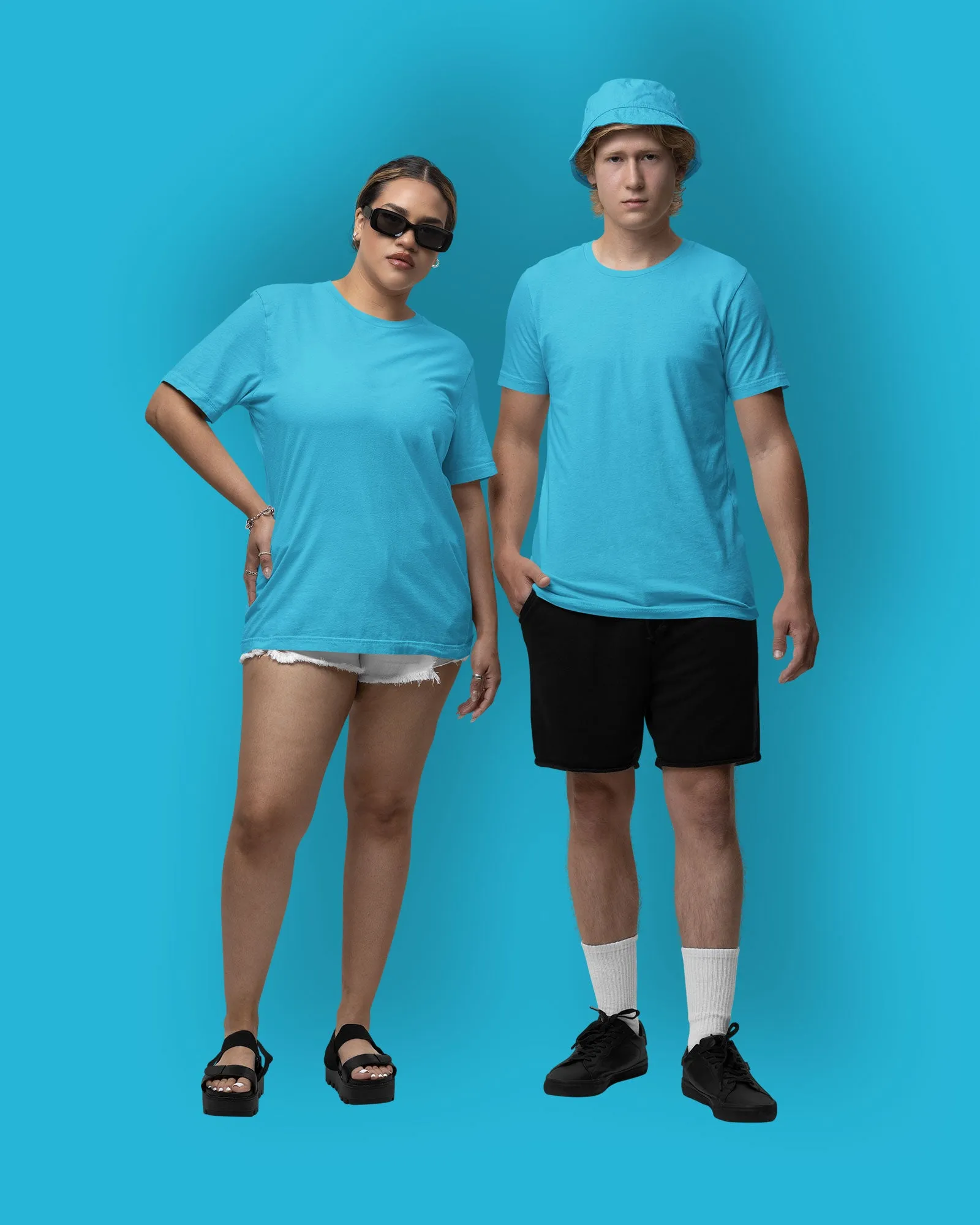 Half Sleeves Crew Neck: Turquoise Blue