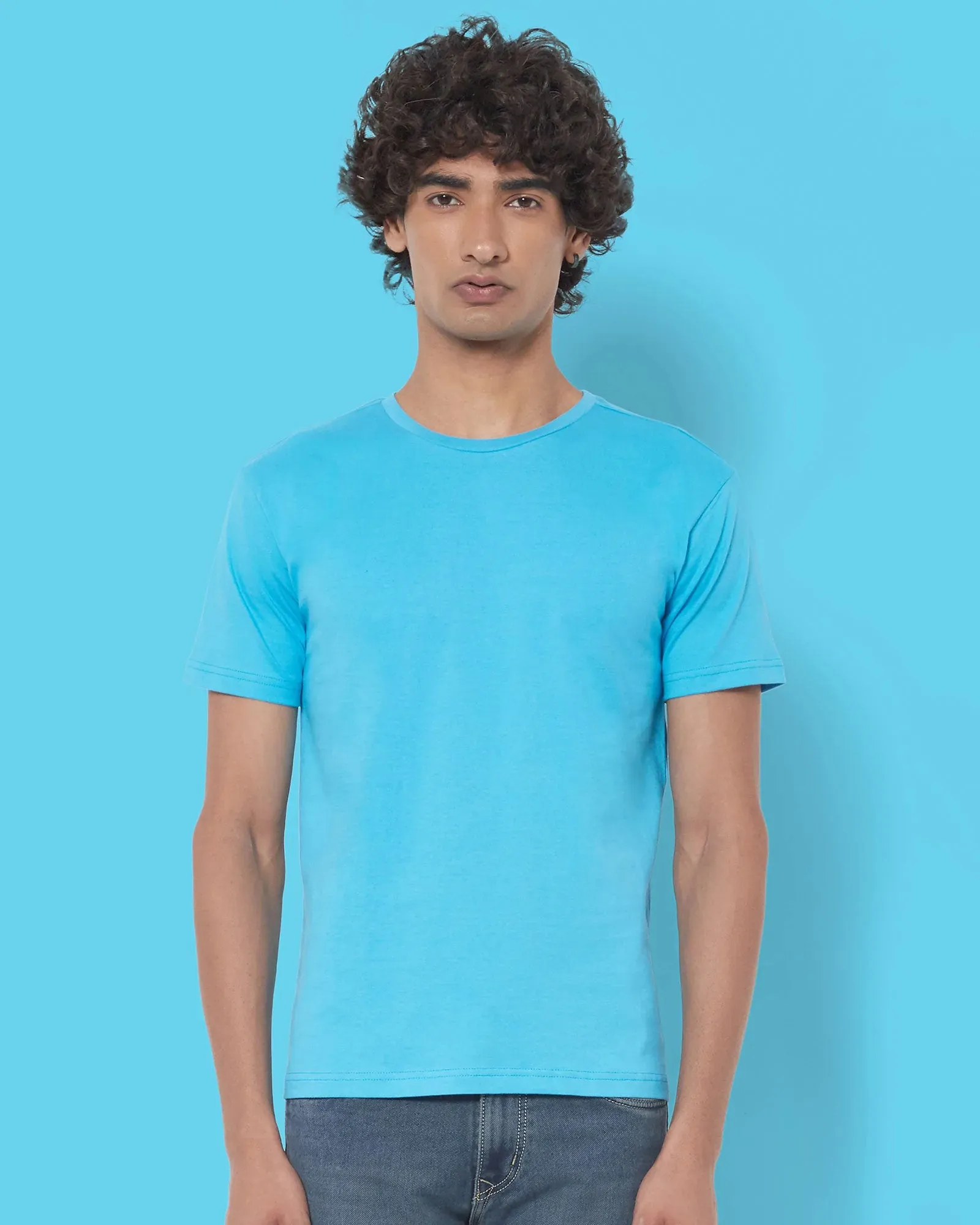 Half Sleeves Crew Neck: Turquoise Blue