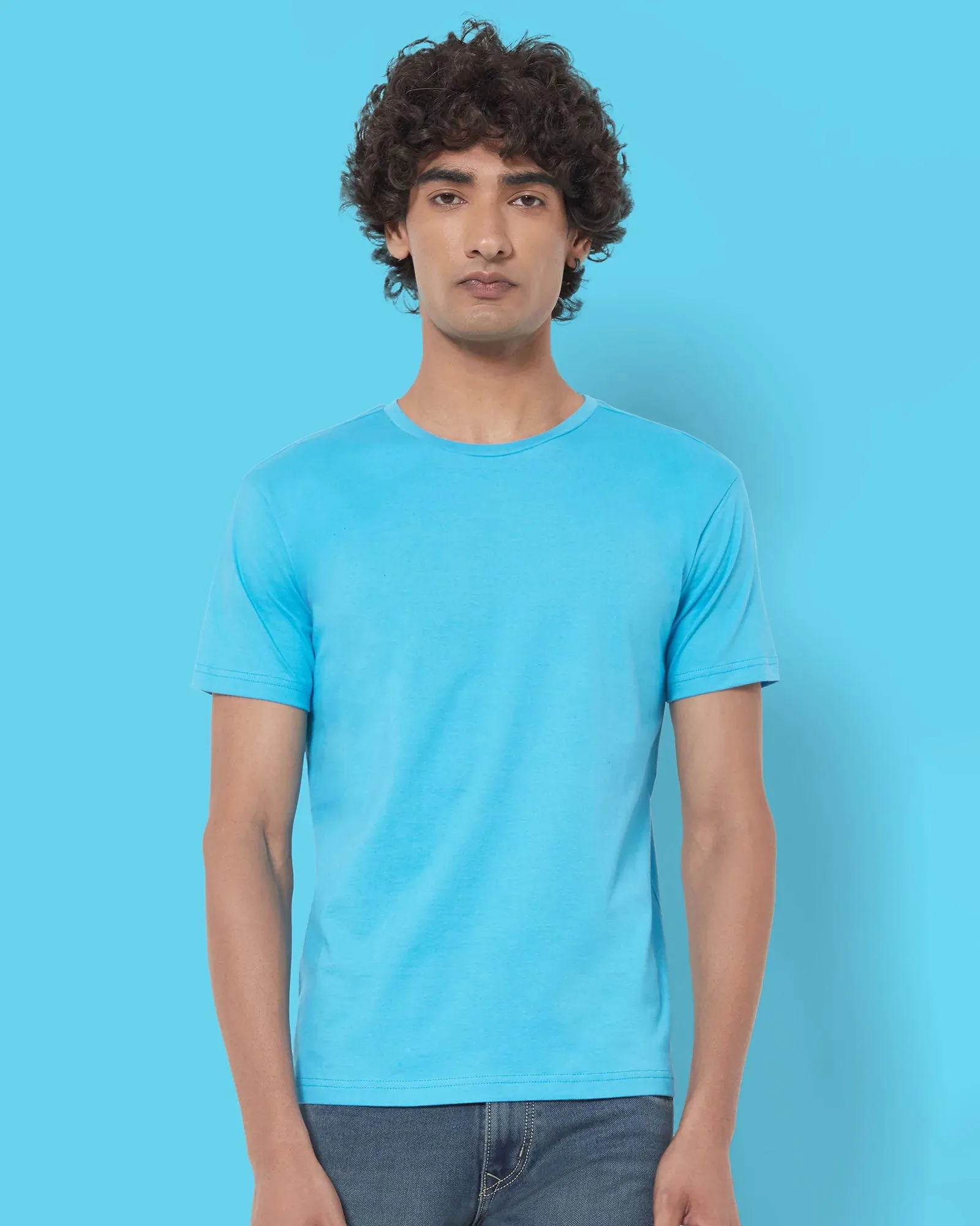 Half Sleeves Crew Neck: Turquoise Blue