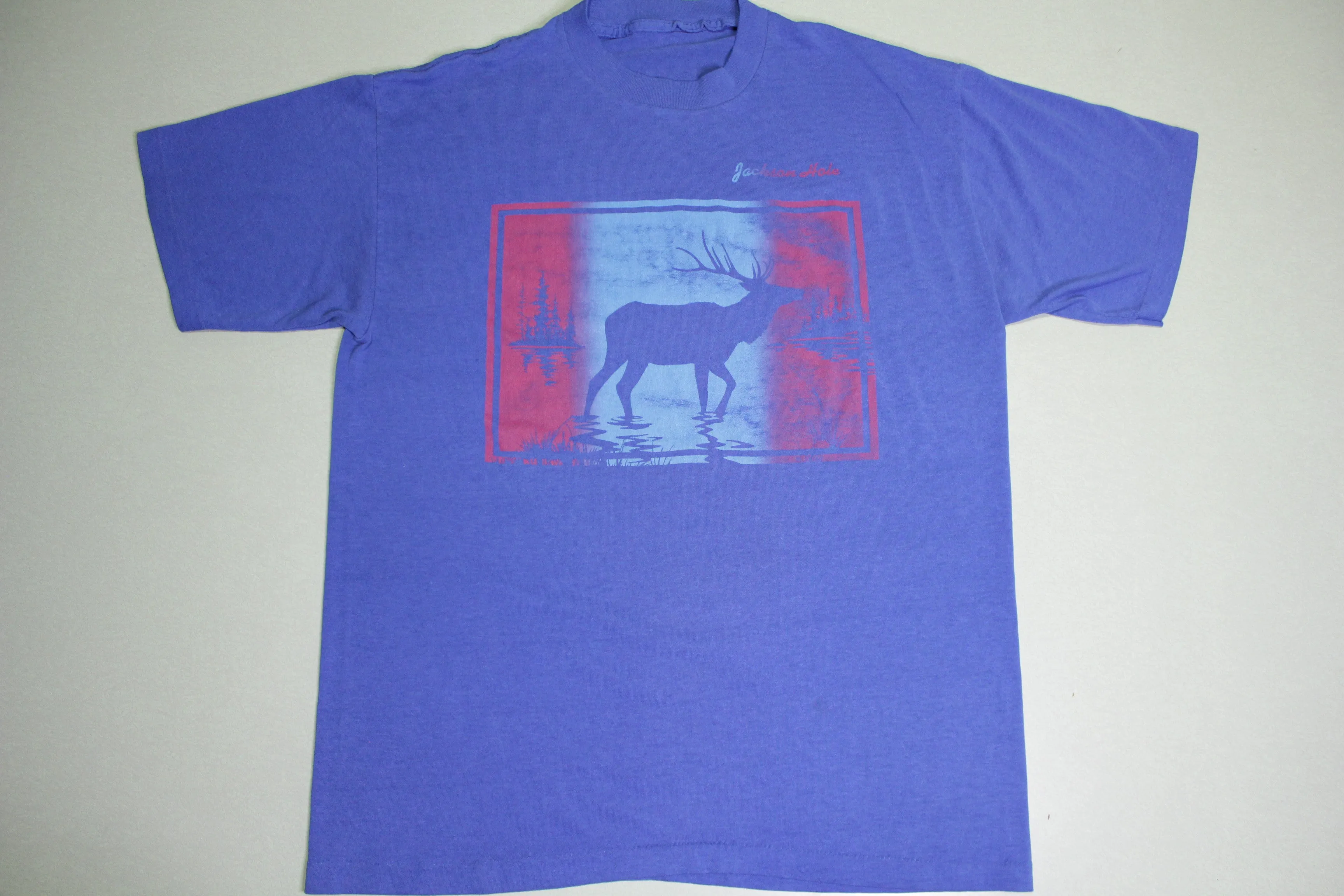 Jackson Hole Wyoming Elk Lake Vintage 80's Single Stitch T-Shirt