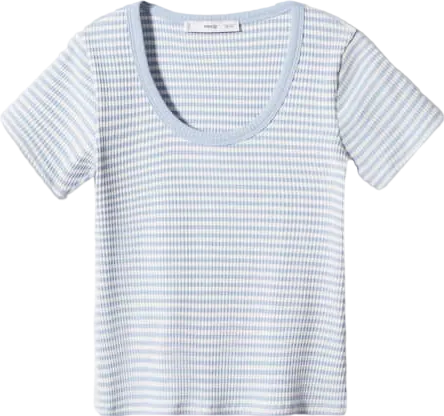 MANGO Blue Textured Striped T Shirt BNWT UK L