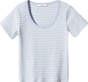 MANGO Blue Textured Striped T Shirt BNWT UK L