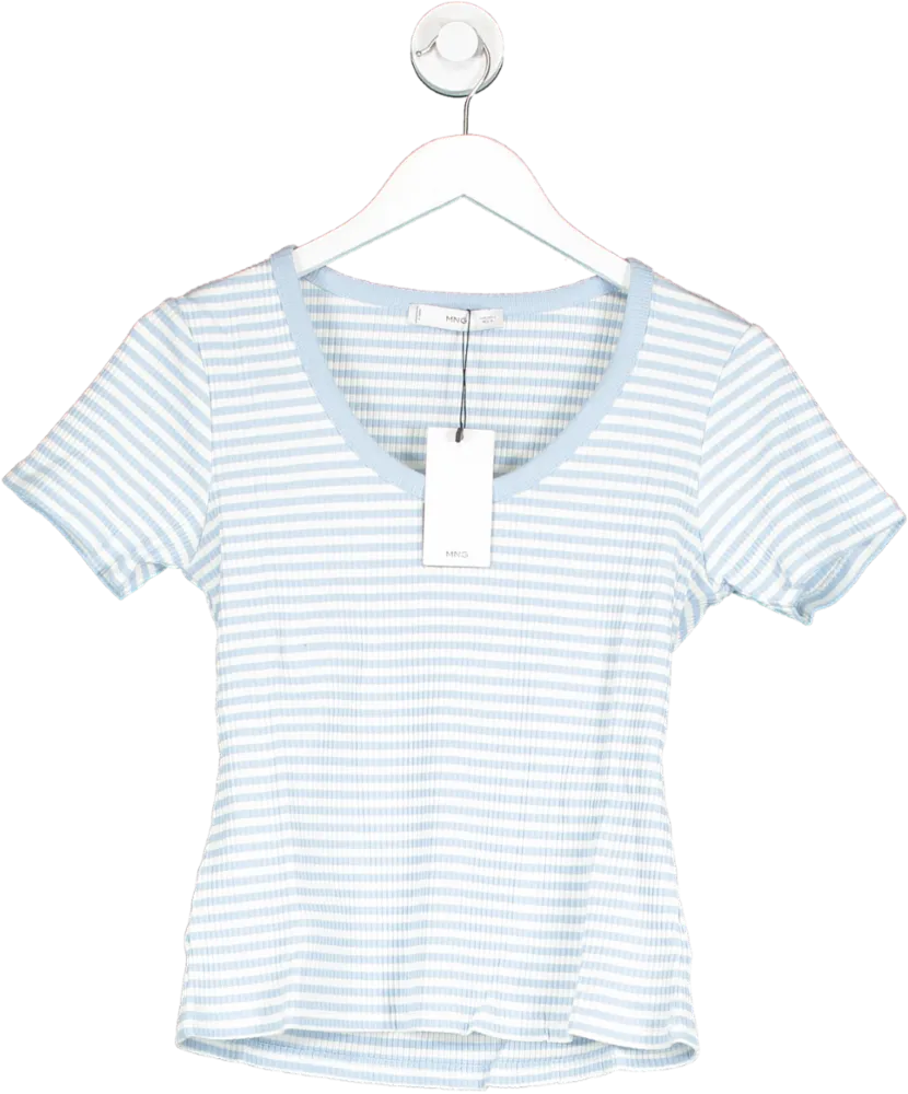 MANGO Blue Textured Striped T Shirt BNWT UK L