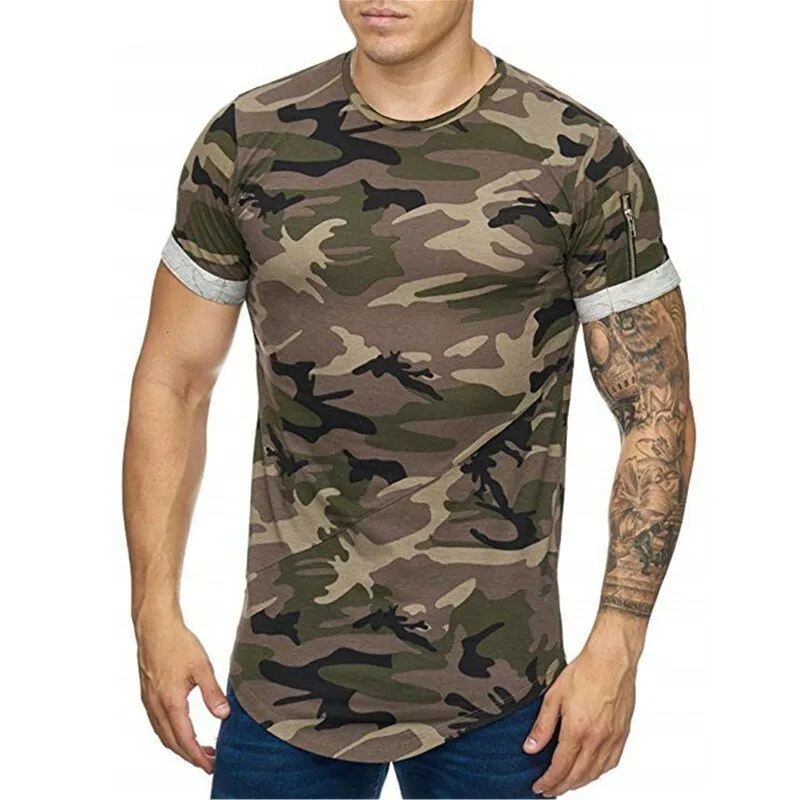 Men's Camouflage T-shirt Breathable Thin Round Neck Short Sleeve Hiking Fishing Training Tops