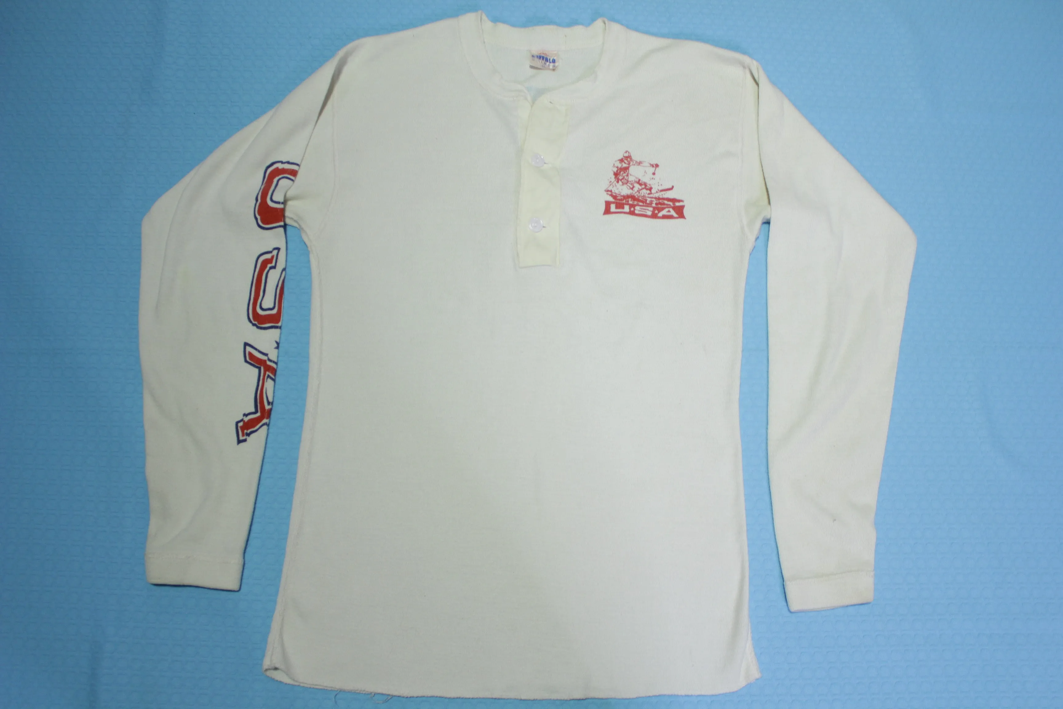 Vintage 80s Michelob Light USA Ski Team Henley Long Sleeve T-Shirt - Buffalo Plaid Design