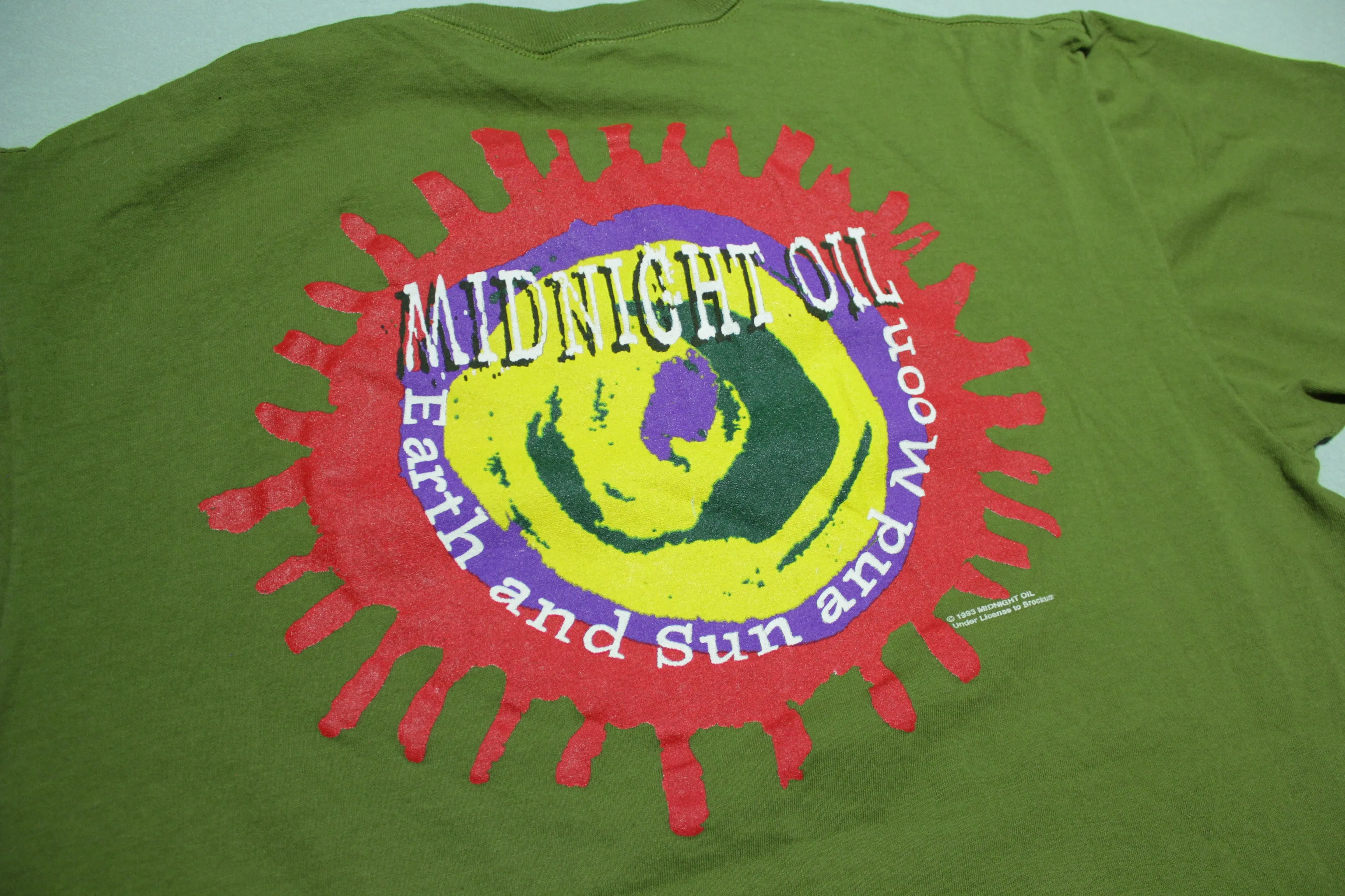 Midnight Oil Large Print Green Earth Moon Sun Vintage 1993 90's Brockum T-Shirt