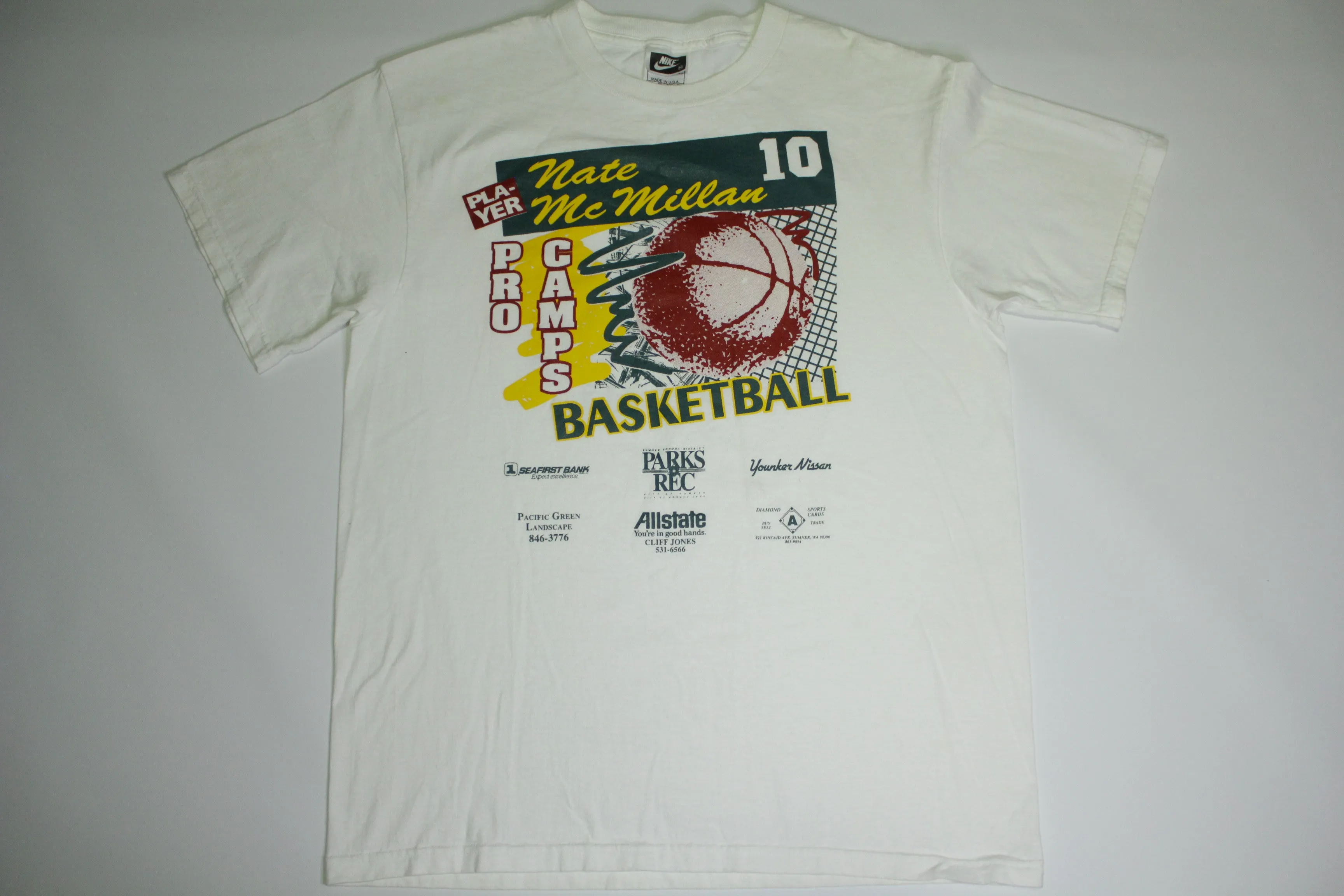 Nate McMillan Seattle Sonics Vintage 90's Nike Made in USA Pro Camps Basketball T-Shirt