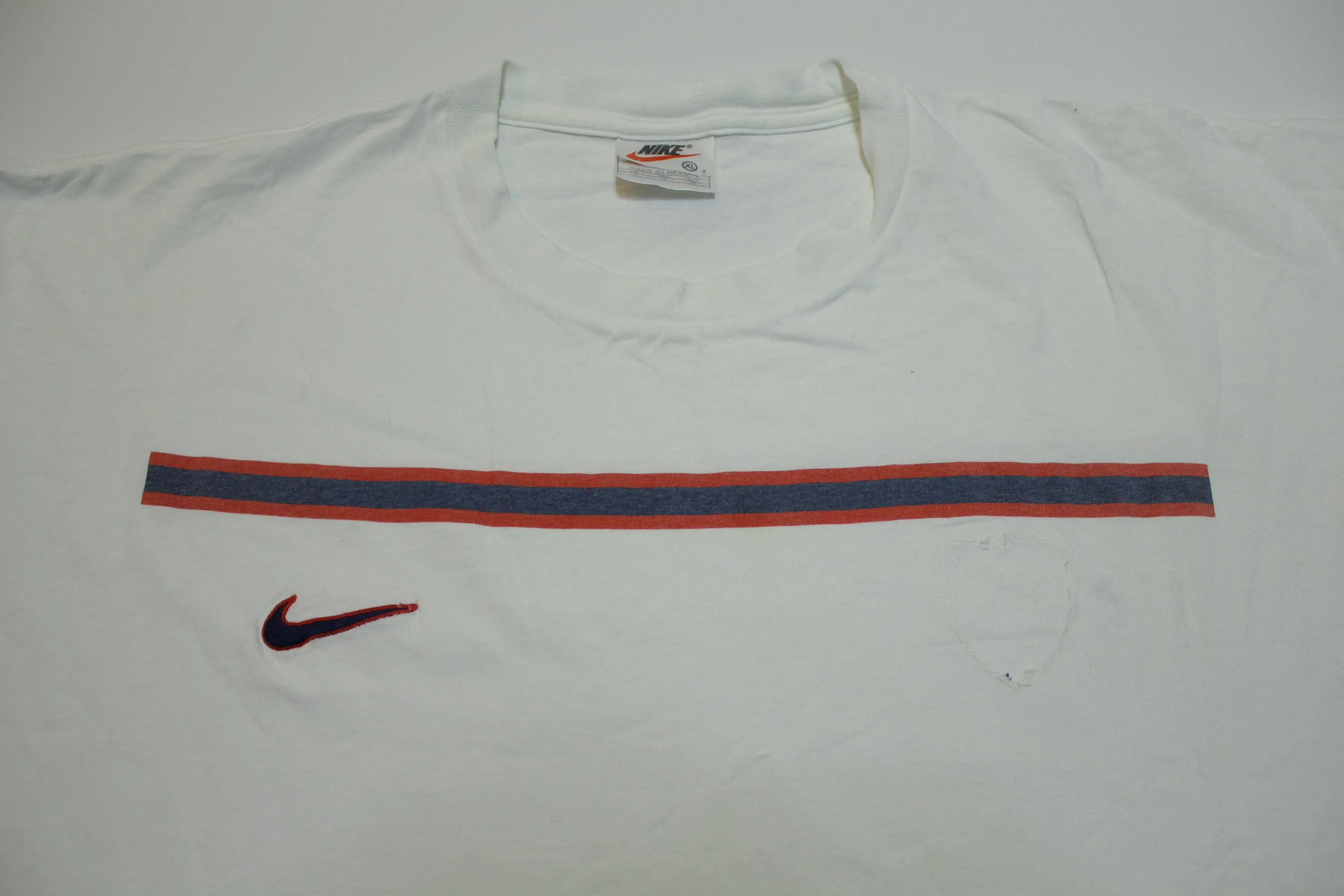 Nike Striped Embroidered Swoosh Check Vintage 90's Distressed T-Shirt