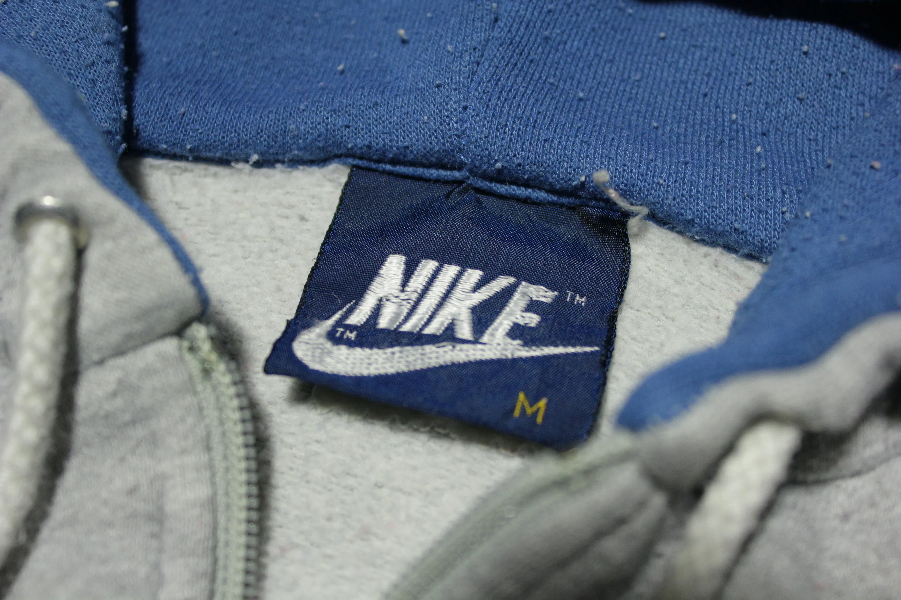 Nike Vintage 80's Blue Tag Embroidered Off Center Check Swoosh Hoodie Sweatshirt