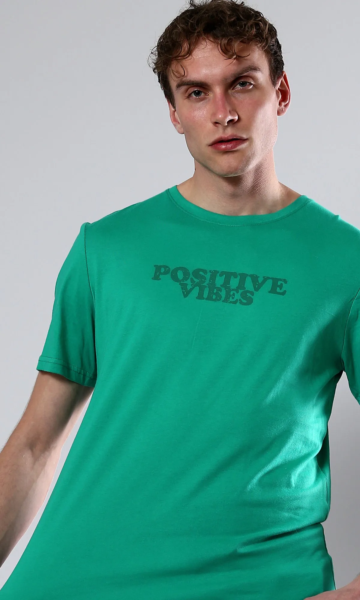 O179022 Positive Vibes Light Green Cotton Summer Tee