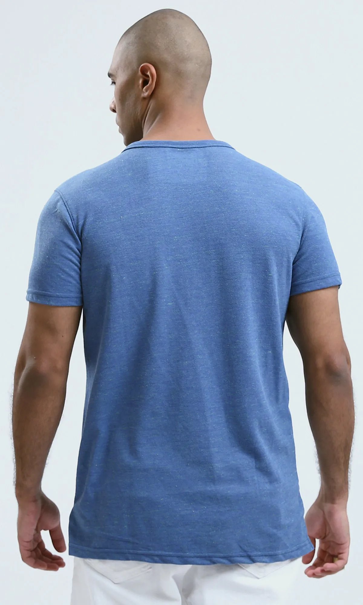 O180630 Heather Blue Buttoned Neck Henley Shirt