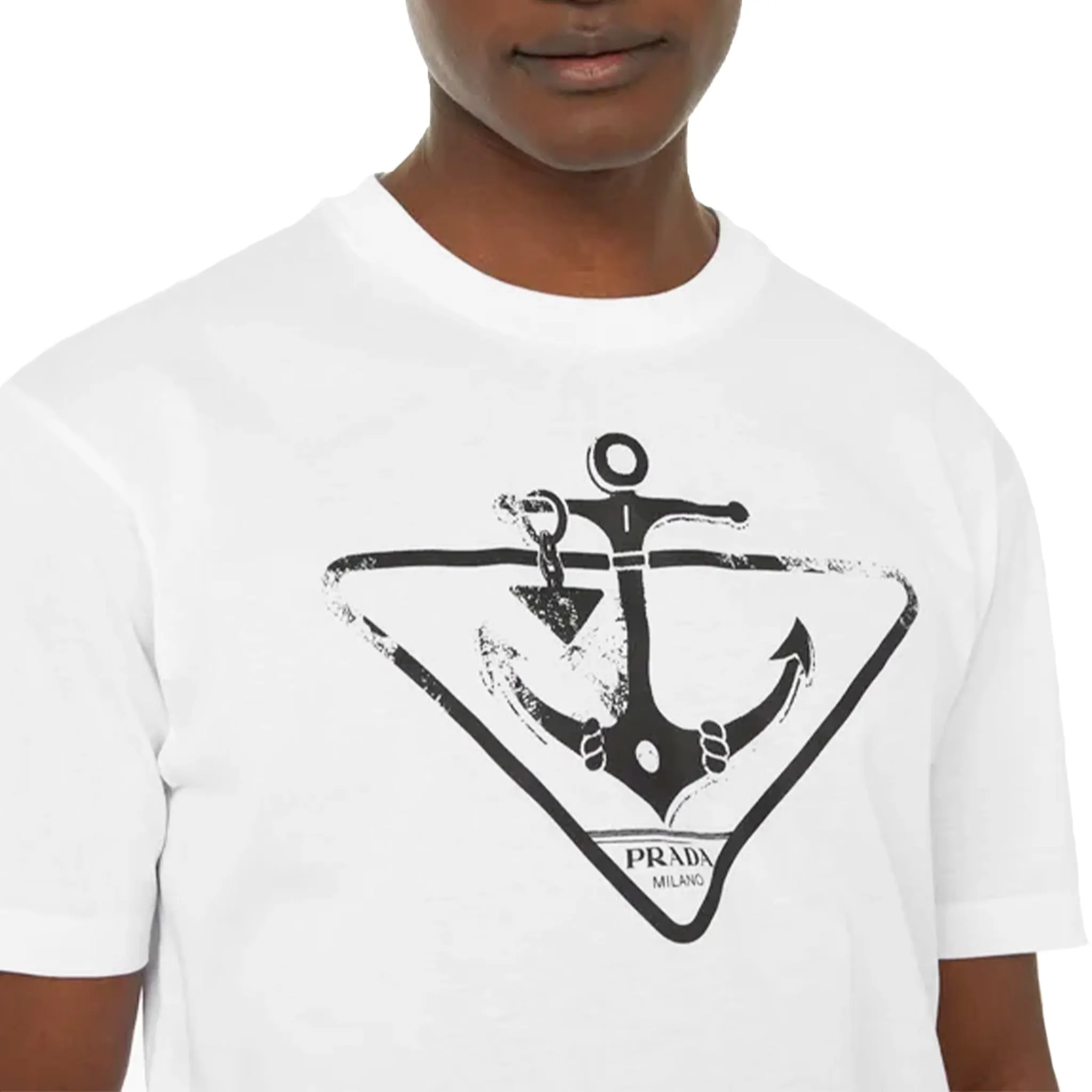 Prada Cotton Triangle Logo Print White T Shirt