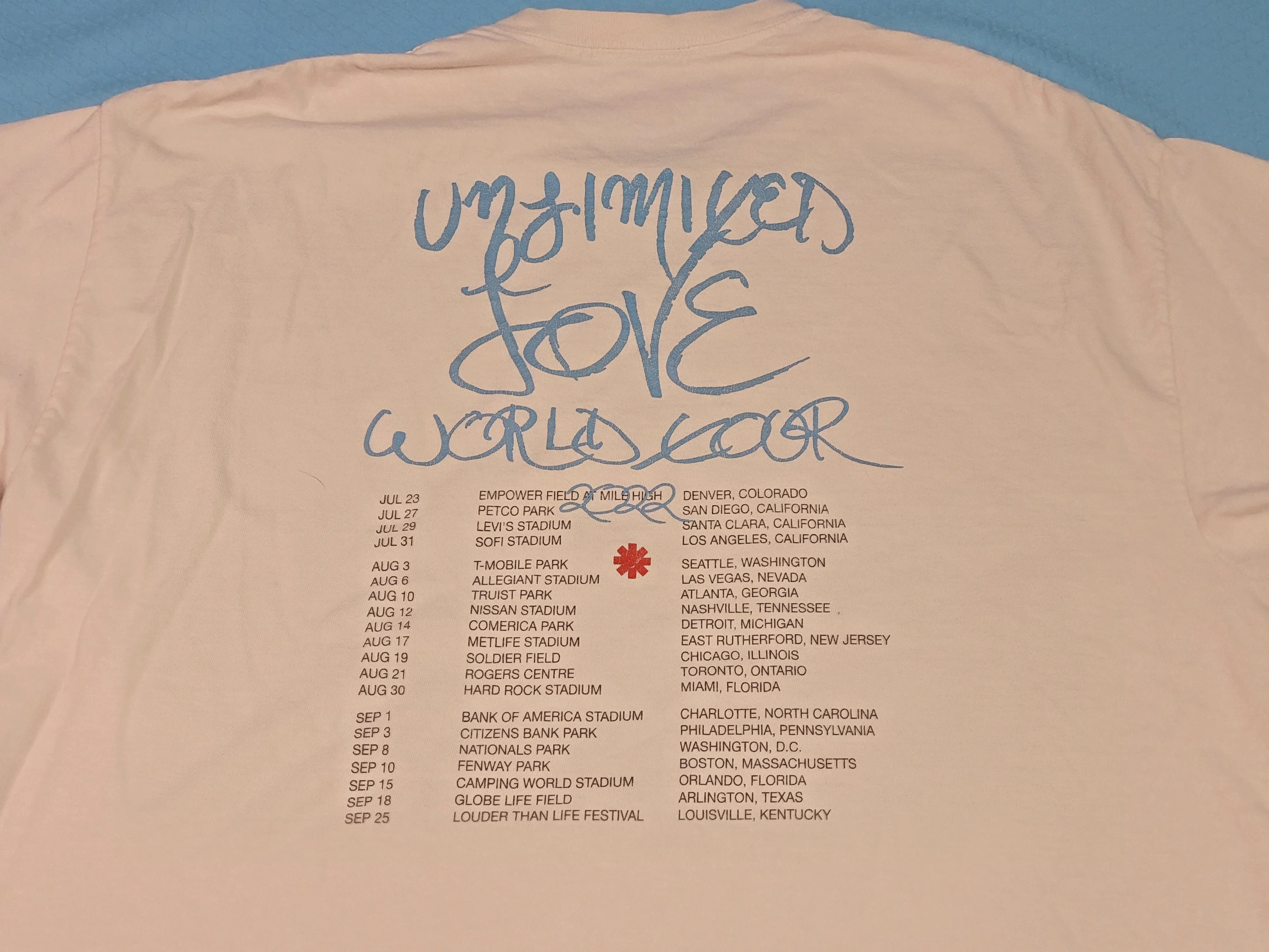 Red Hot Chili Peppers RHCP 2022 Unlimited Love Flea US Cities Tour T-Shirt