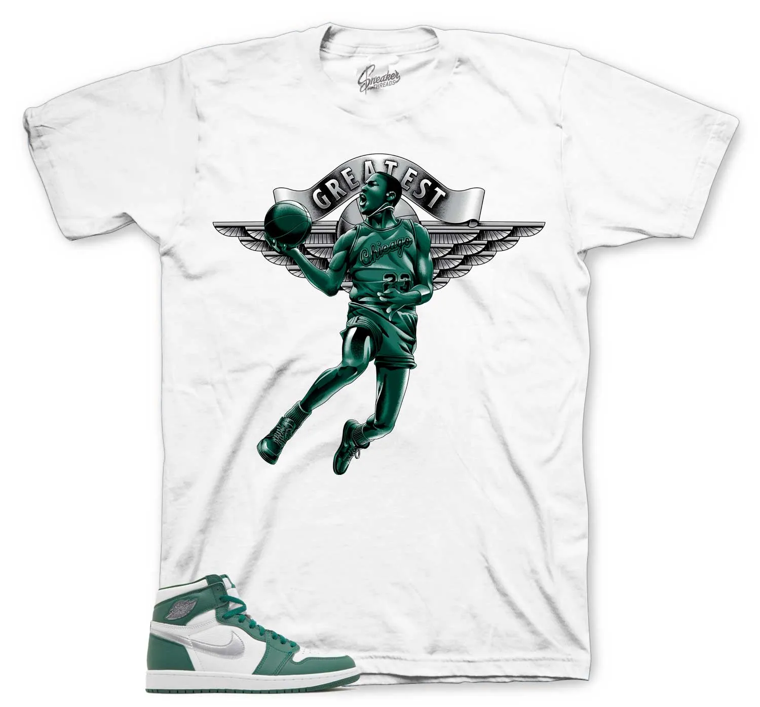 Retro 1 Gorge Green Shirt - Greatest - White