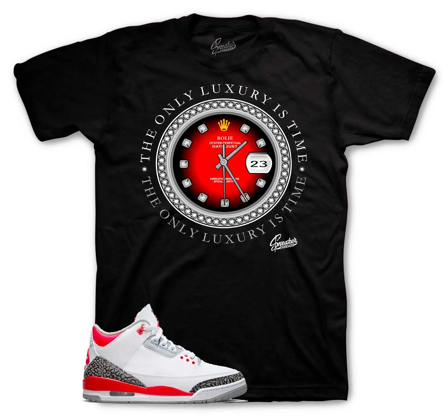 Retro 3 Fire Red Shirt - Rolie Time - Black