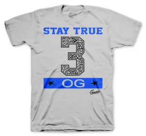 Retro 3 Racer Blue Shirt - Stay True- Grey