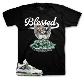 Retro 4 Seafoam Oil Green Shirt - Blessed Angel - Black