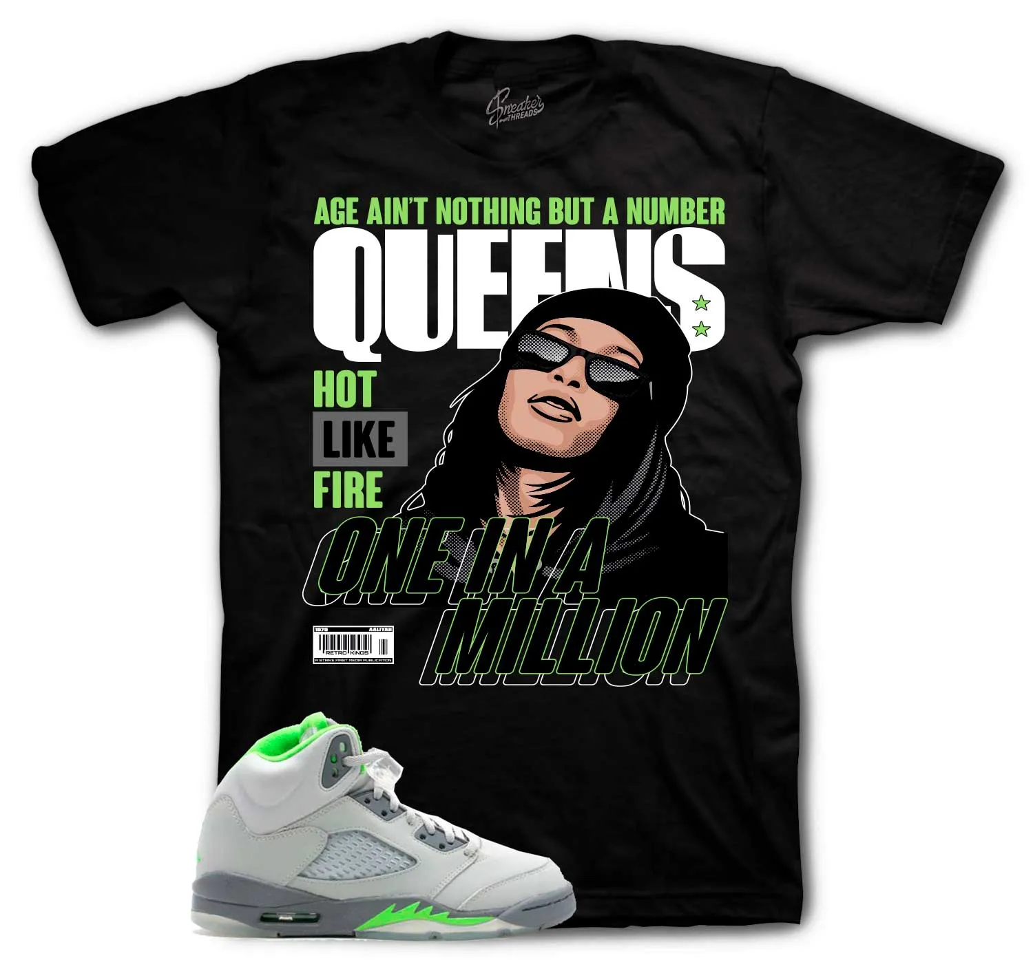 Retro 5 Green Bean Shirt - Queens - Black