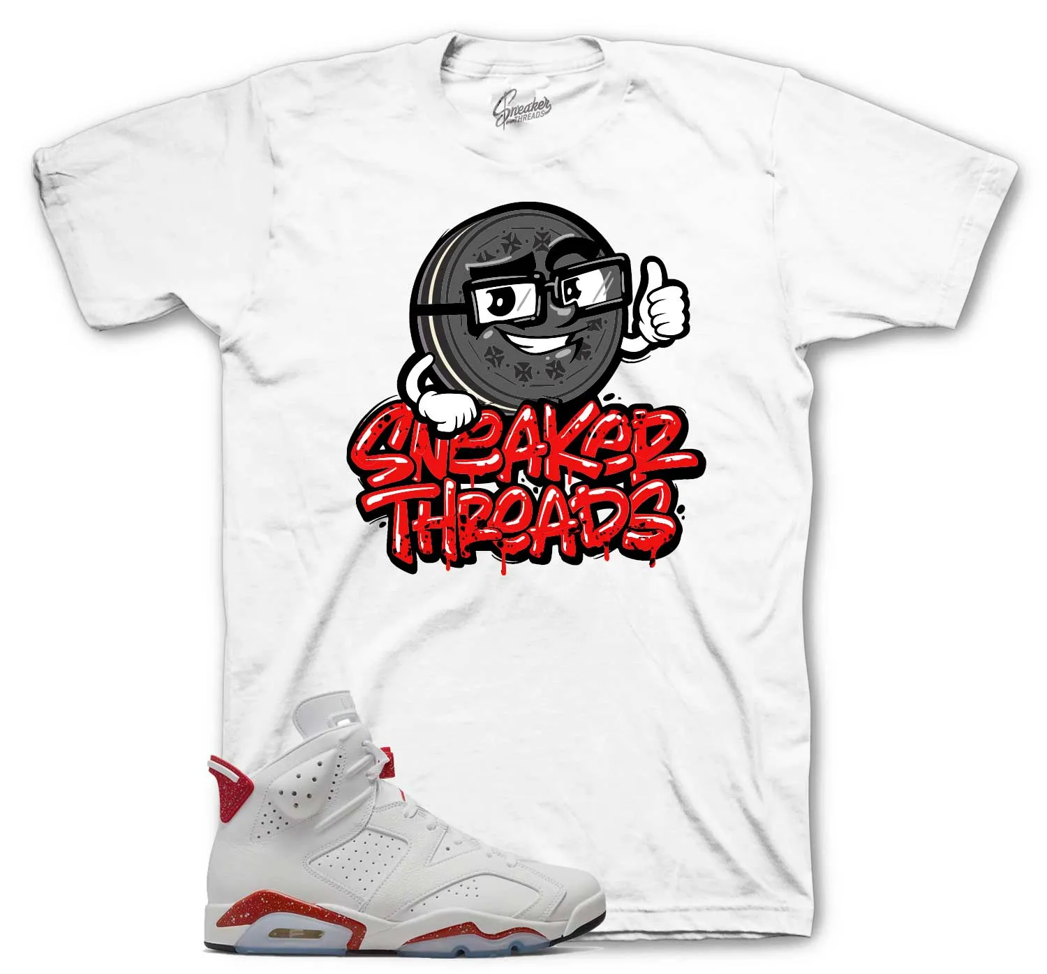 Retro 6 Red Cement Shirt - ST Cookie - White