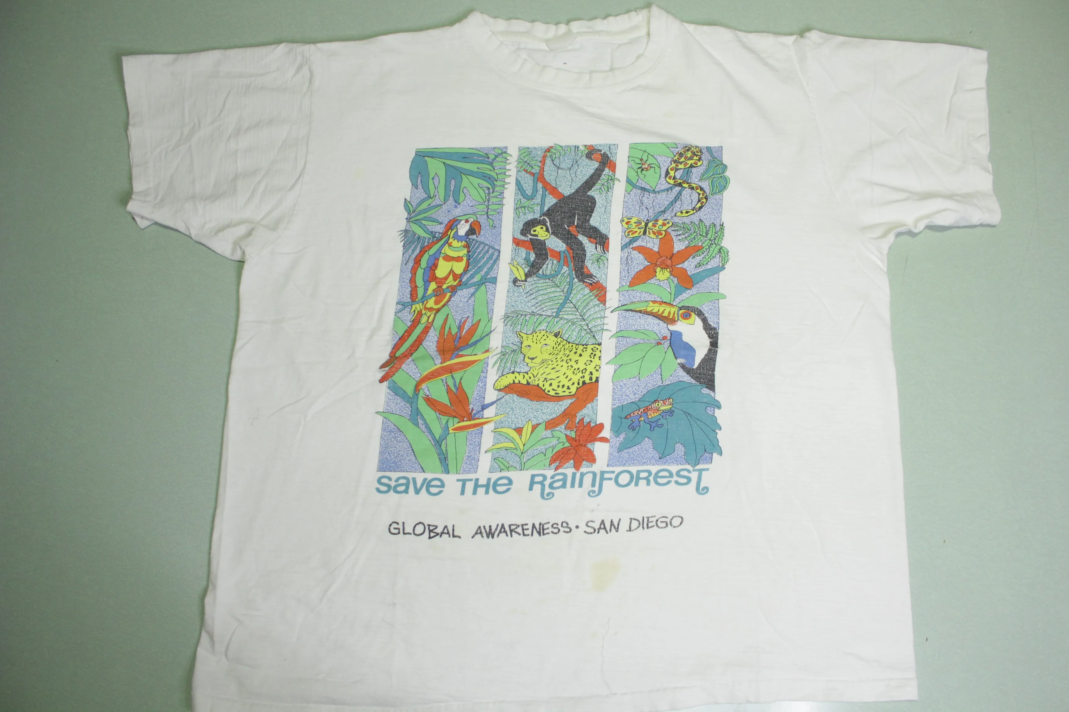 Save The Rainforest Vintage 90's Global Awareness San Diego Wildlife T-Shirt