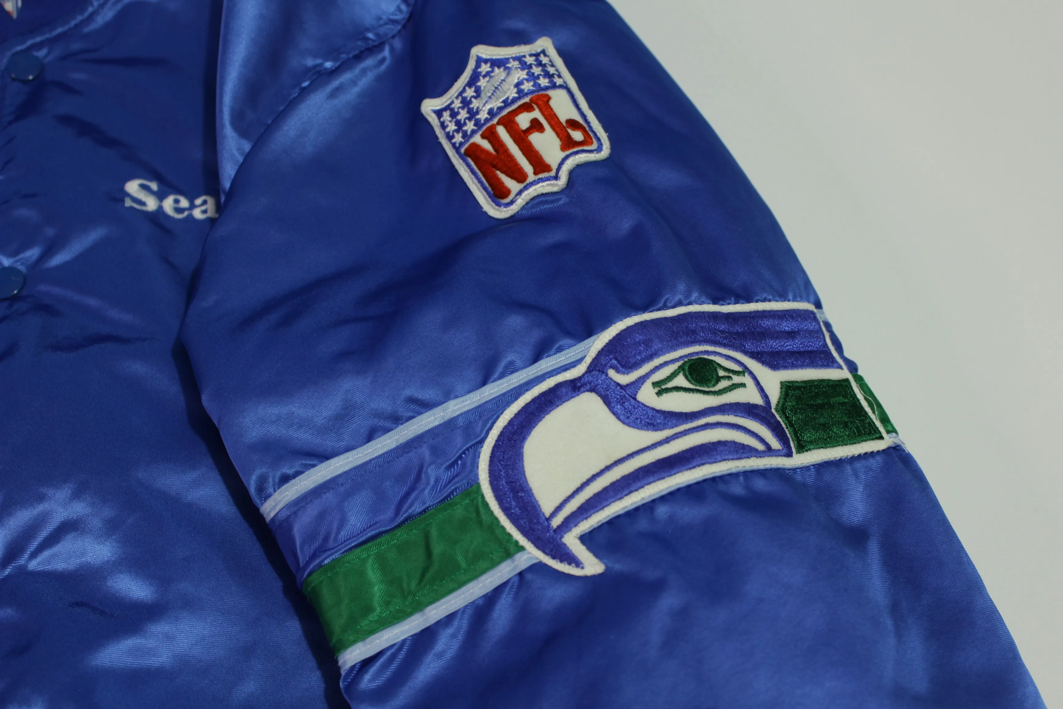 Seattle Seahawks Vintage 80's Made In USA Quilt Lined Original Satin Starter Jacket