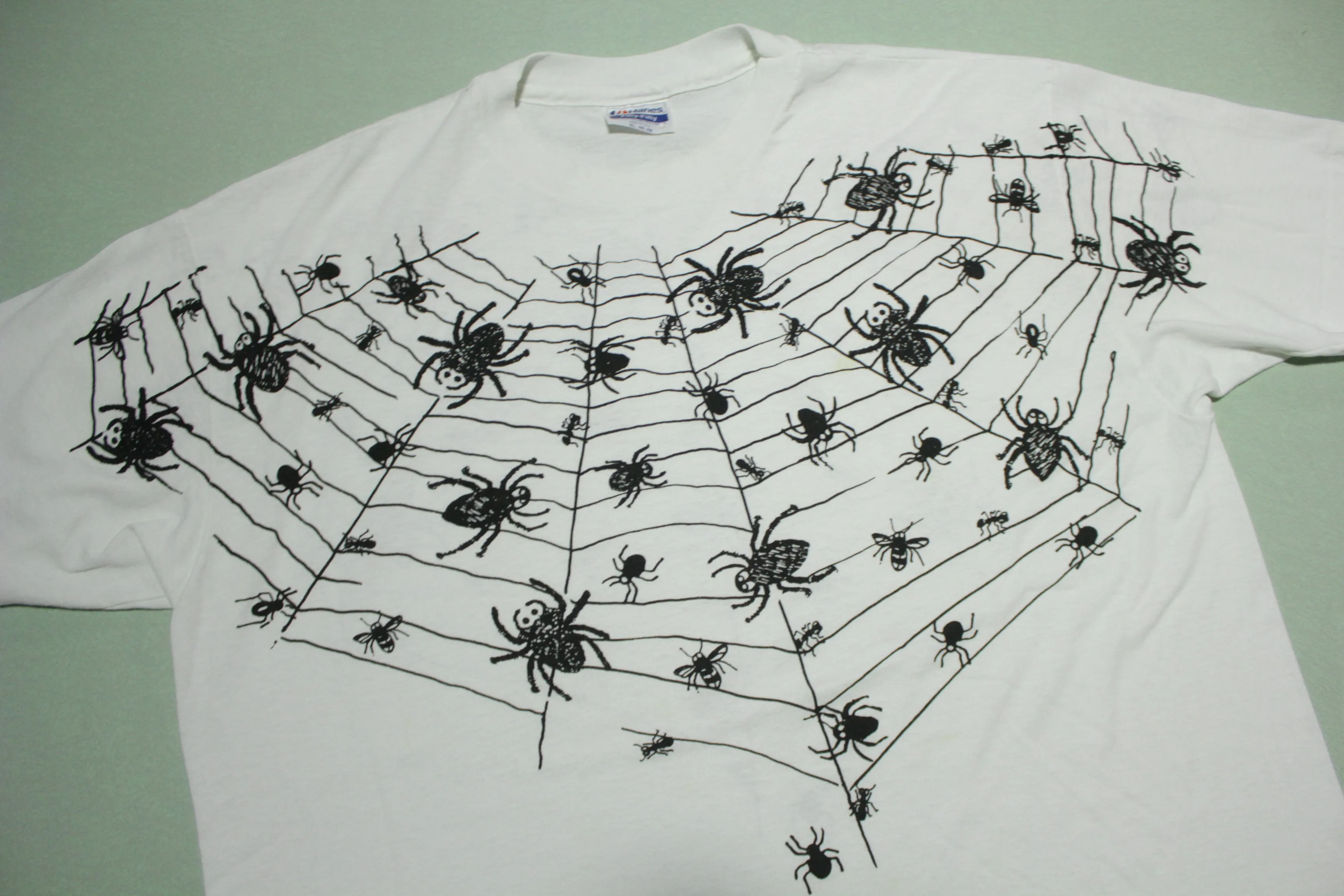 Spider Web Creepy Crawly AOP All Over Print Vintage 80's Hanes Made in USA T-Shirt