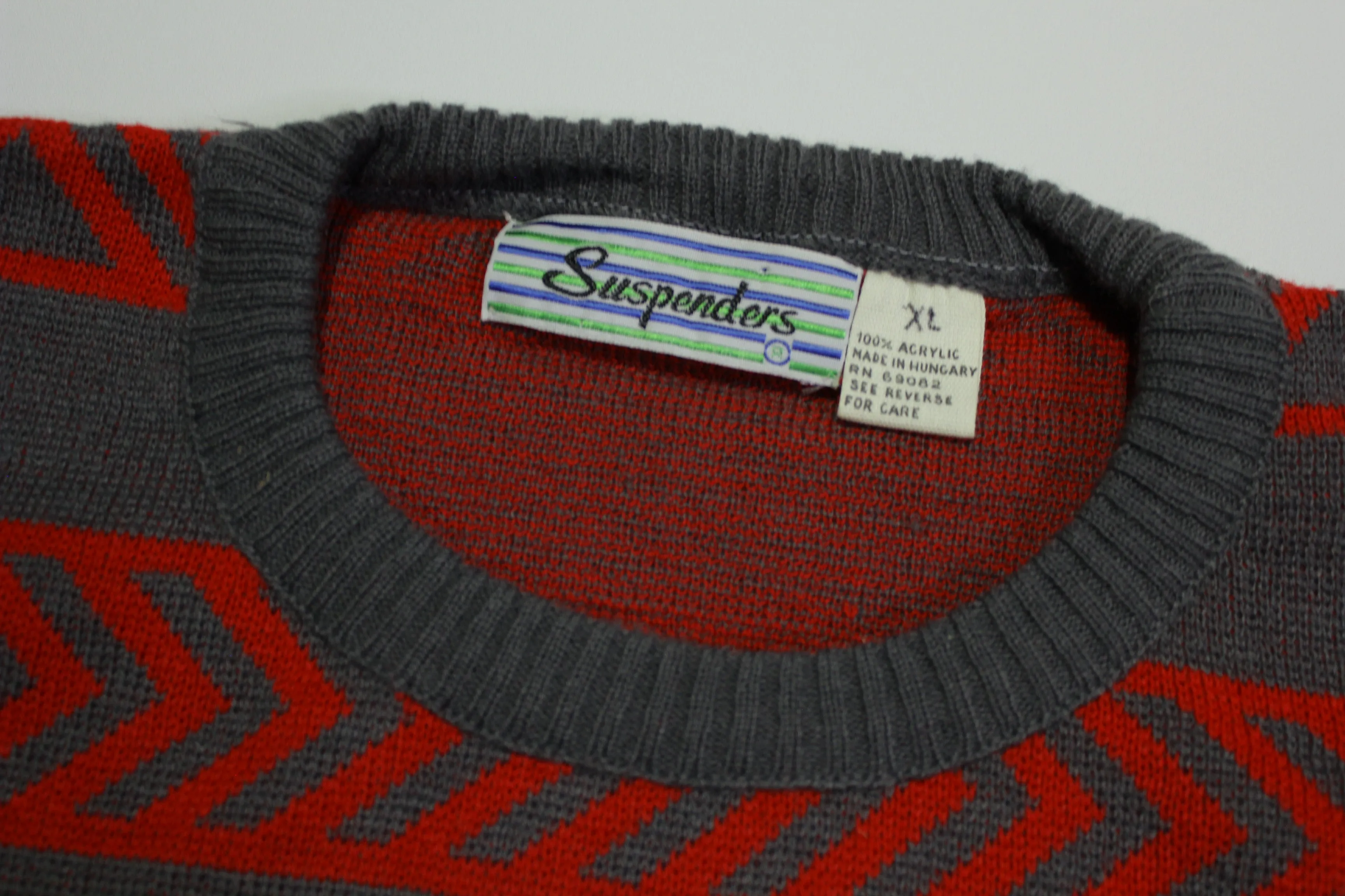 Suspenders Vintage Geometry Design 1980's Fireplace Sweater