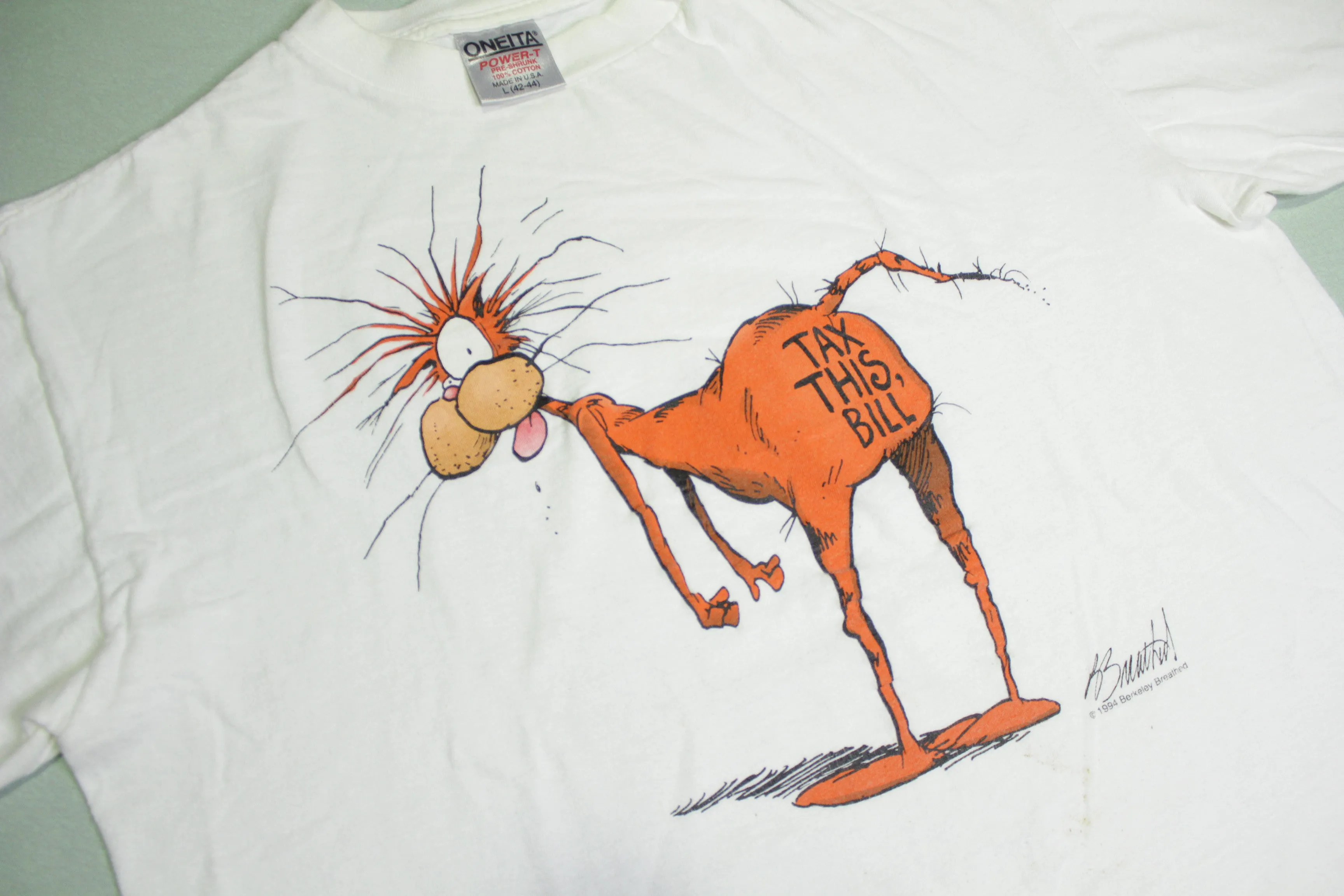 Tax This Bill The Cat Vintage Cartoonist Berkley Breathed Bloom County 1994 90's T-Shirt