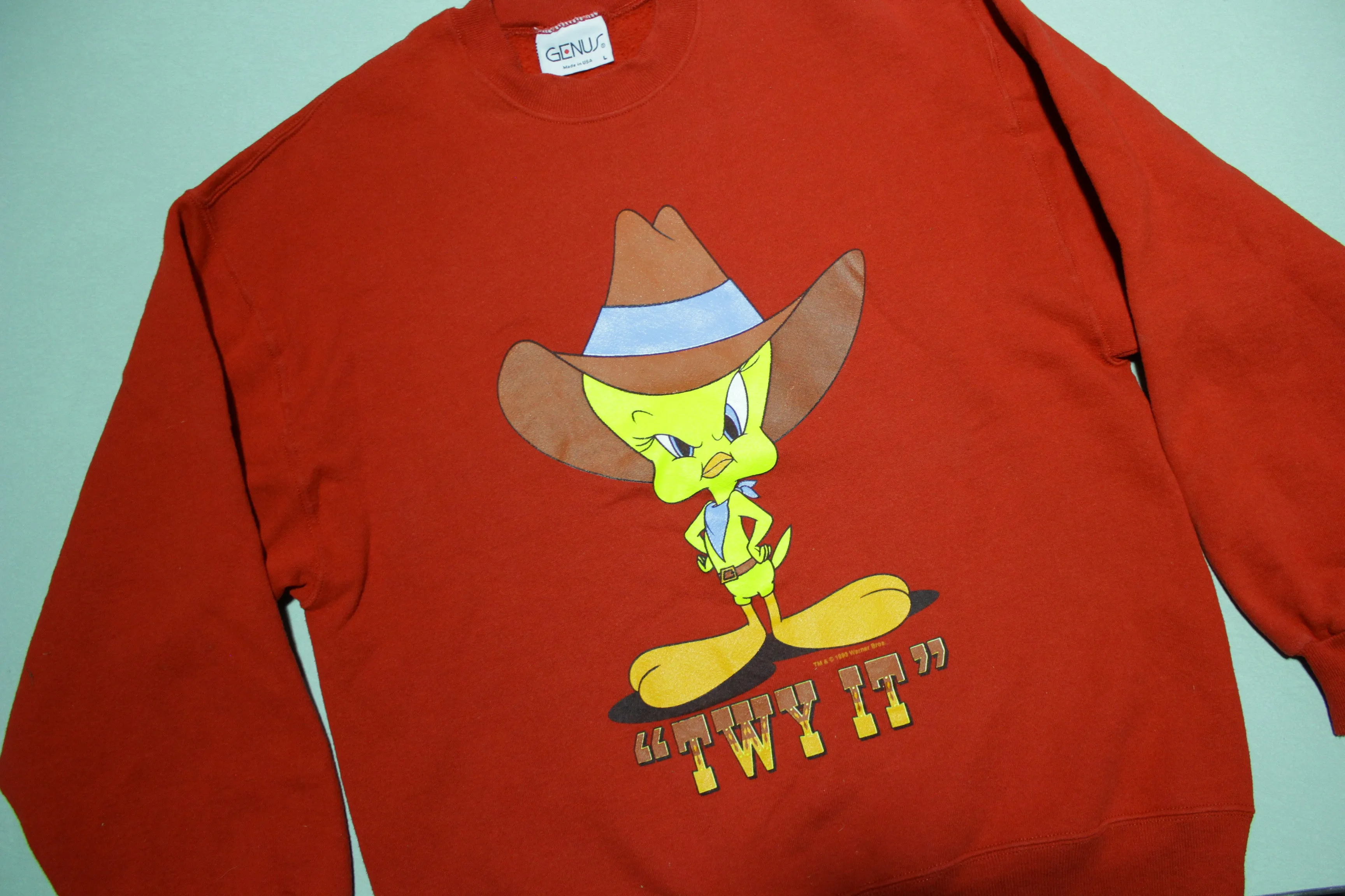 Twy It Vintage 1993 90's Tweety Bird Warner Bros Cowboy Crewneck Sweatshirt