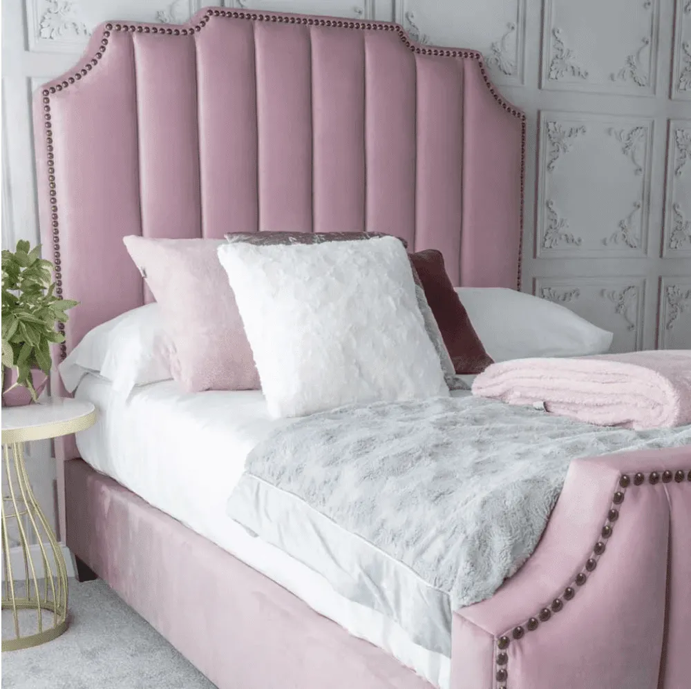 Urban Upholstered Bed with Storage in Pink Suede