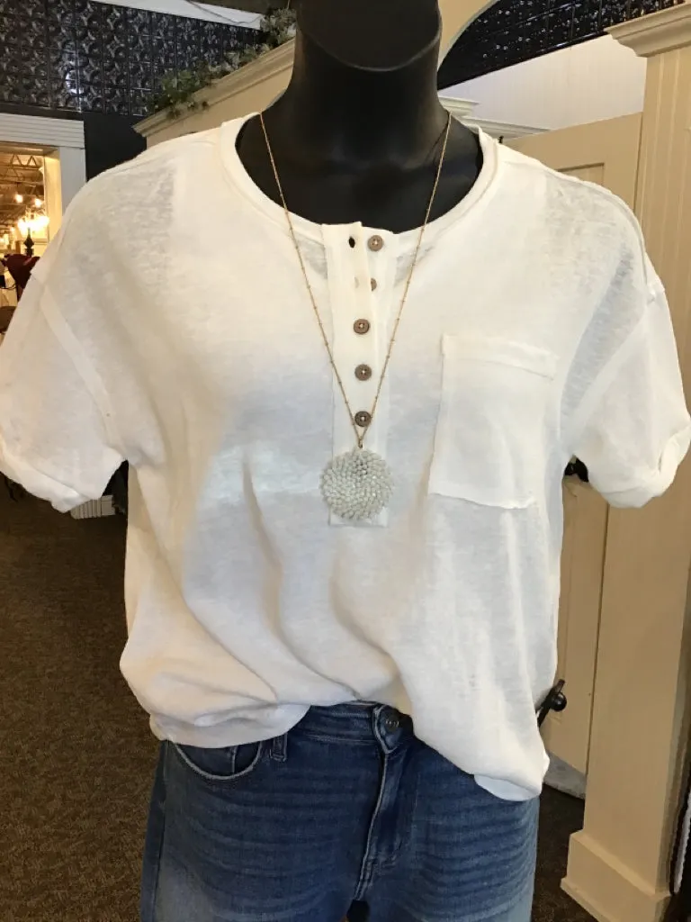 White Henley T Shirt - Small to 3X