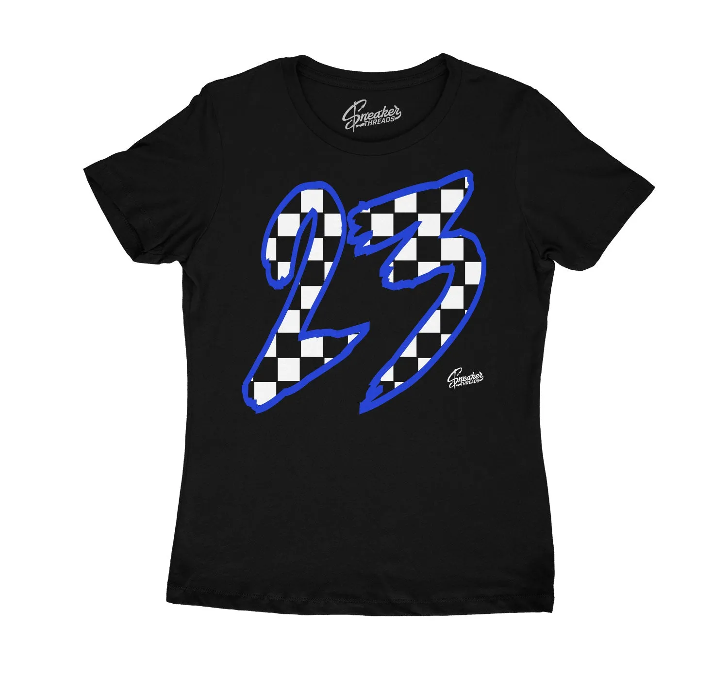 Womens Racer Blue 5 Shirt - Checkered - Black