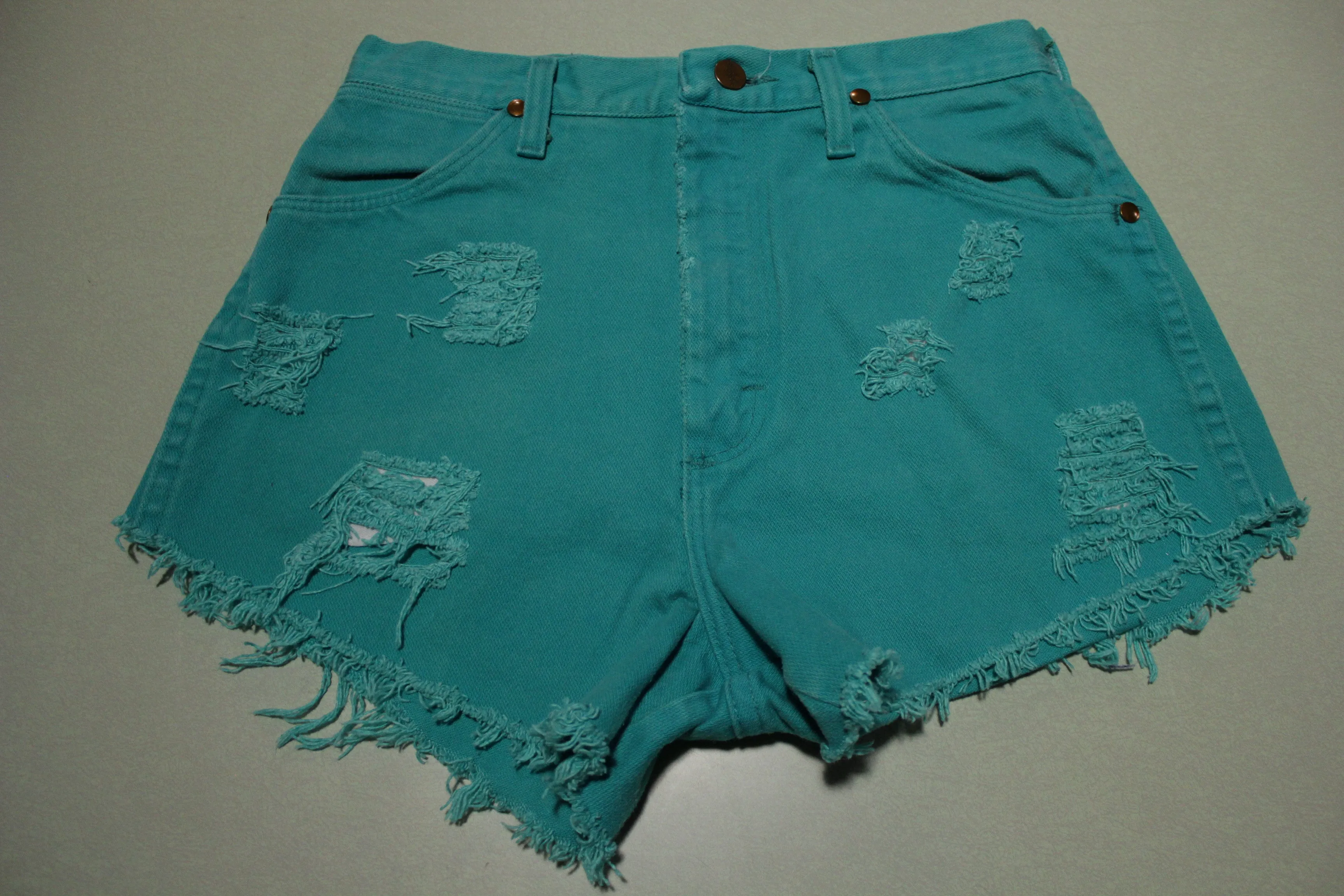 Wrangler Vintage 80's Paper Tag Hot Green Distressed Cutoff Jean Shorts