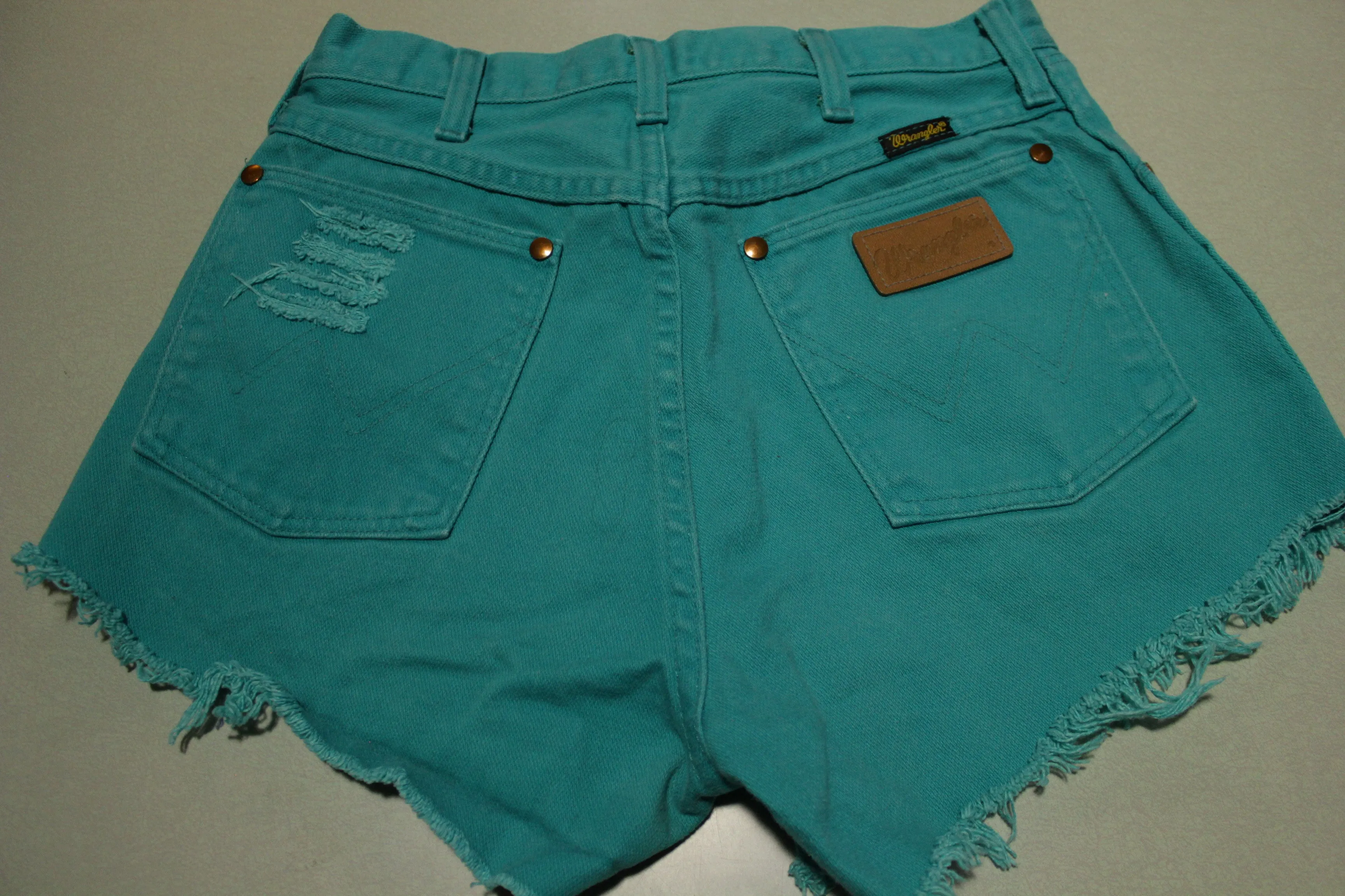 Wrangler Vintage 80's Paper Tag Hot Green Distressed Cutoff Jean Shorts